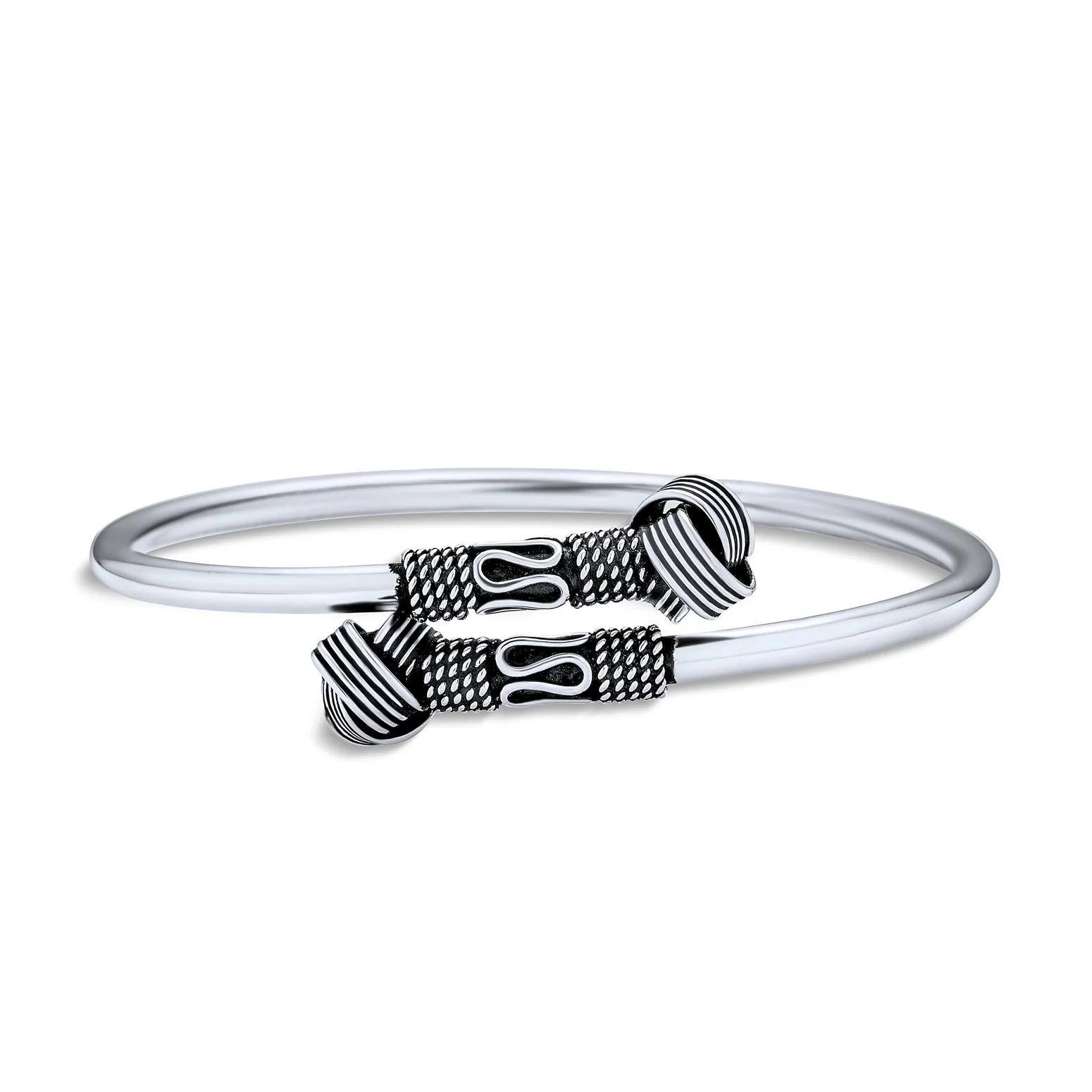 Western Knot Cuff Bangle & Love Knot Ball Stud Earrings Set Sterling Silver - Image 3