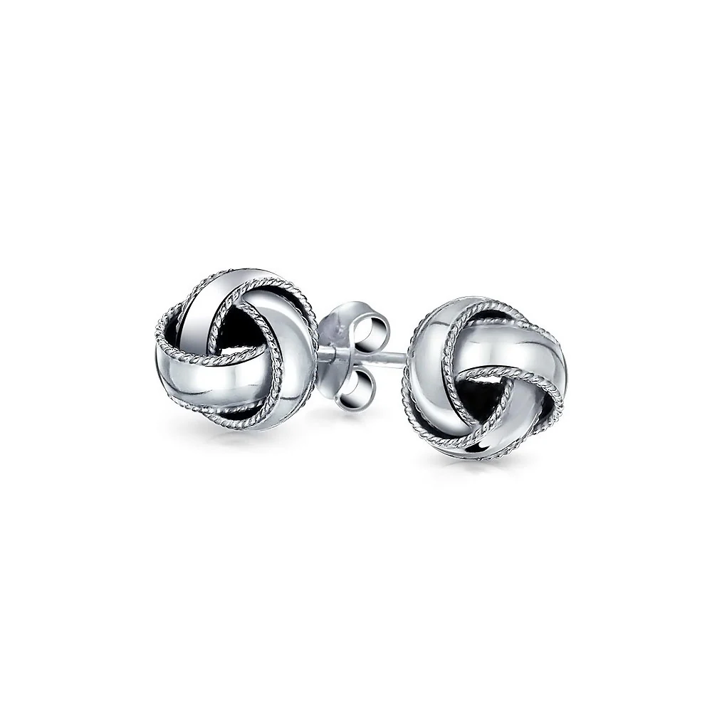 Western Knot Cuff Bangle & Love Knot Ball Stud Earrings Set Sterling Silver - Image 5