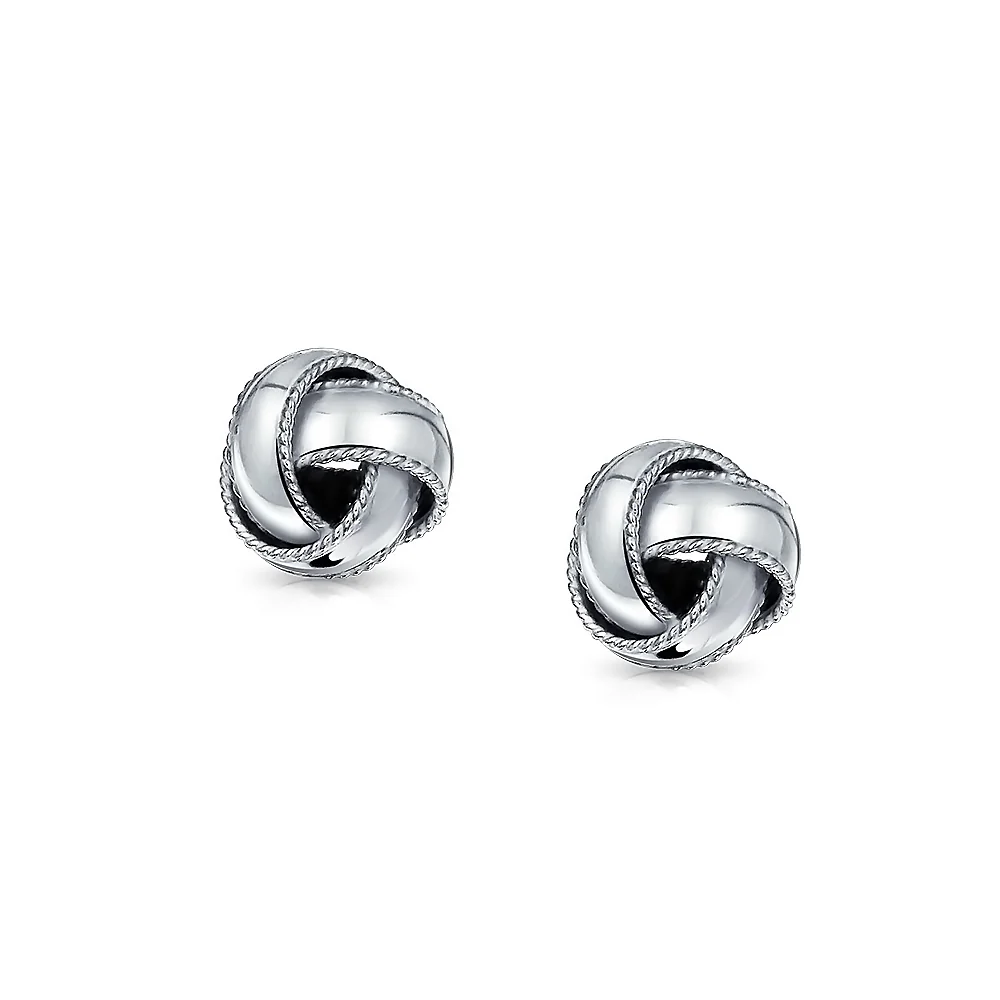 Western Knot Cuff Bangle & Love Knot Ball Stud Earrings Set Sterling Silver - Image 6