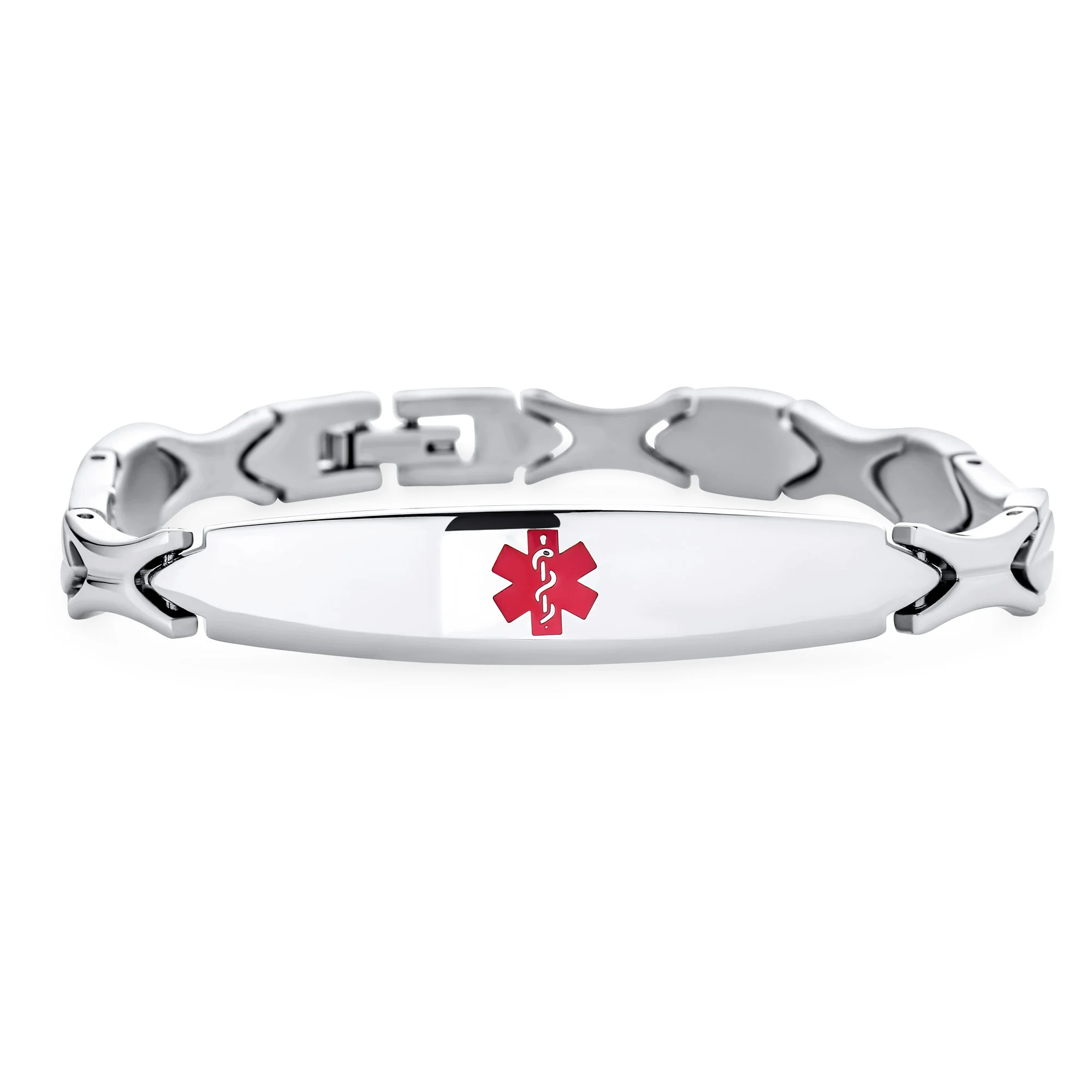 Western Leaf Link Chain Red ID Bracelet for Men Silver Stainless Steel 7.5 Inch - Image 16