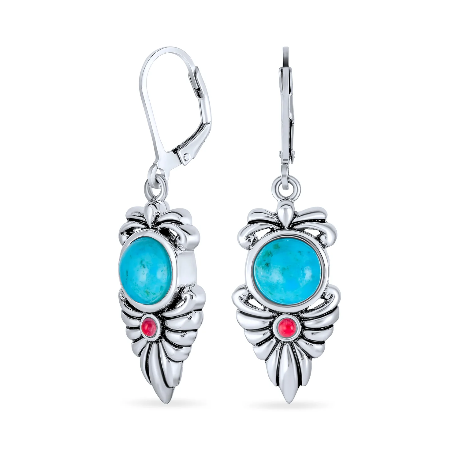 Western Native American Style Turquoise & Carnelian Gemstone Dangle Earrings