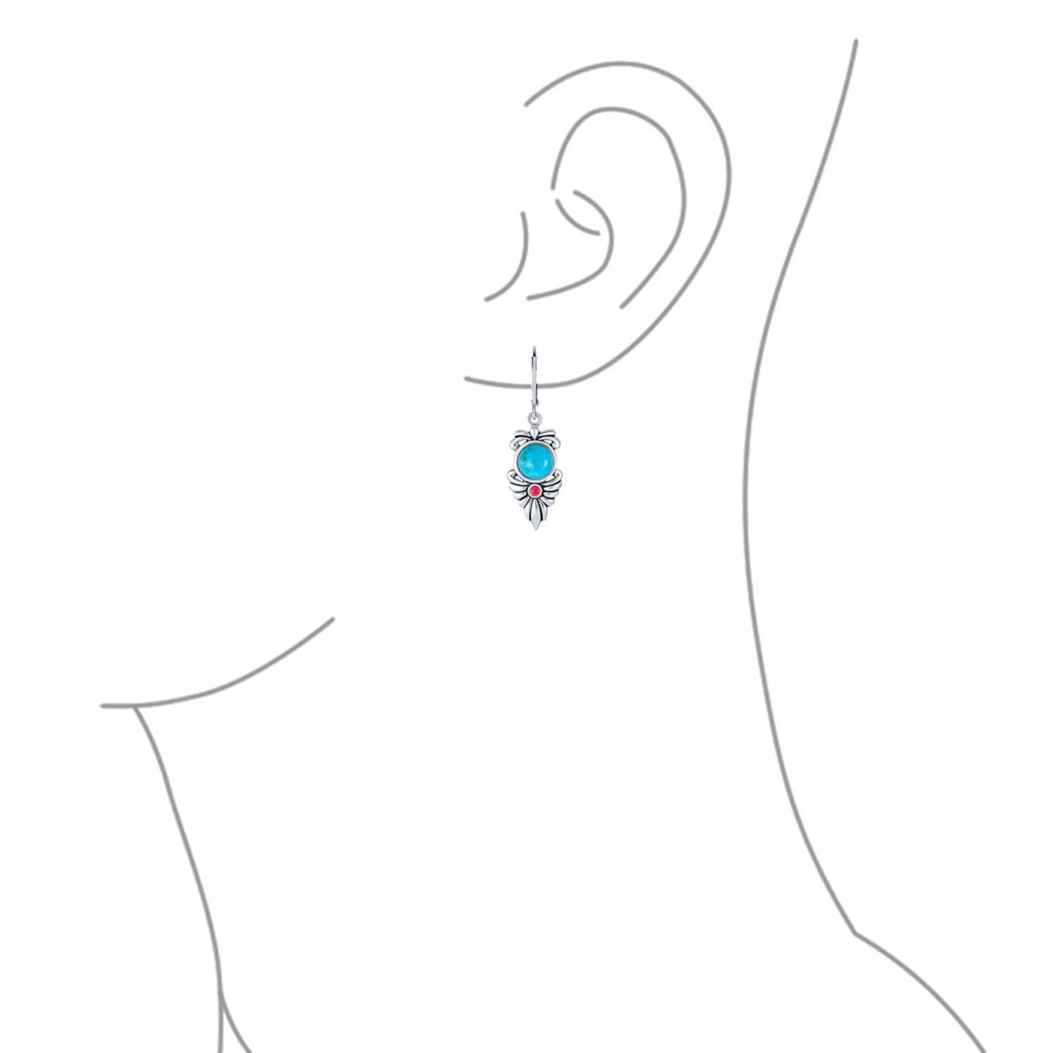 Western Native American Style Turquoise & Carnelian Gemstone Dangle Earrings - Image 3