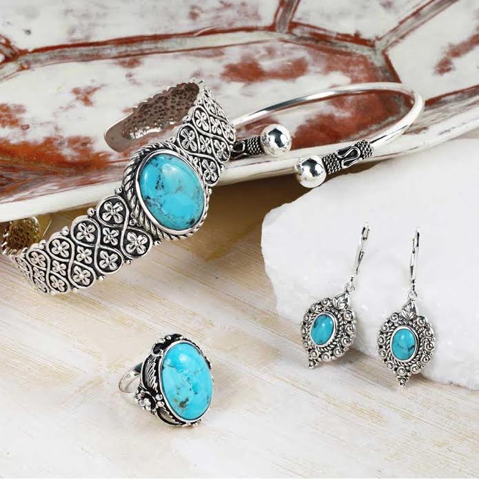 Bali Style Oval Natural Blue Turquoise Dangle Drop Earrings Lever Back .925 Sterling Silver - Image 4