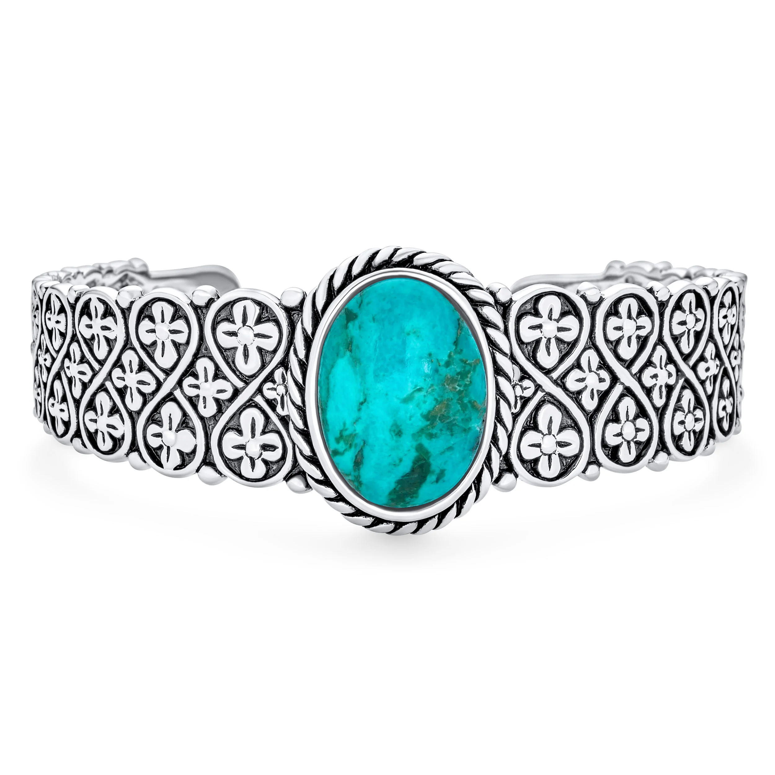 Western Turquoise Gemstone Lattice Bracelet & Dangle Earring Set Sterling Silver - Image 3
