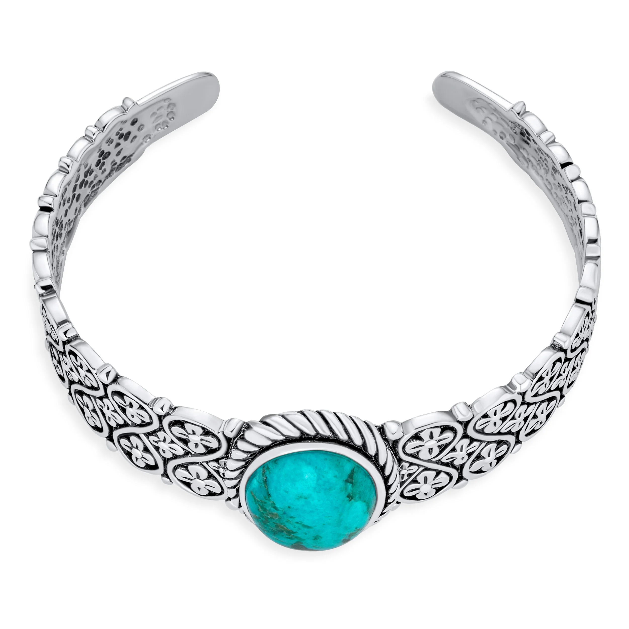 Western Turquoise Gemstone Lattice Bracelet & Dangle Earring Set Sterling Silver - Image 4