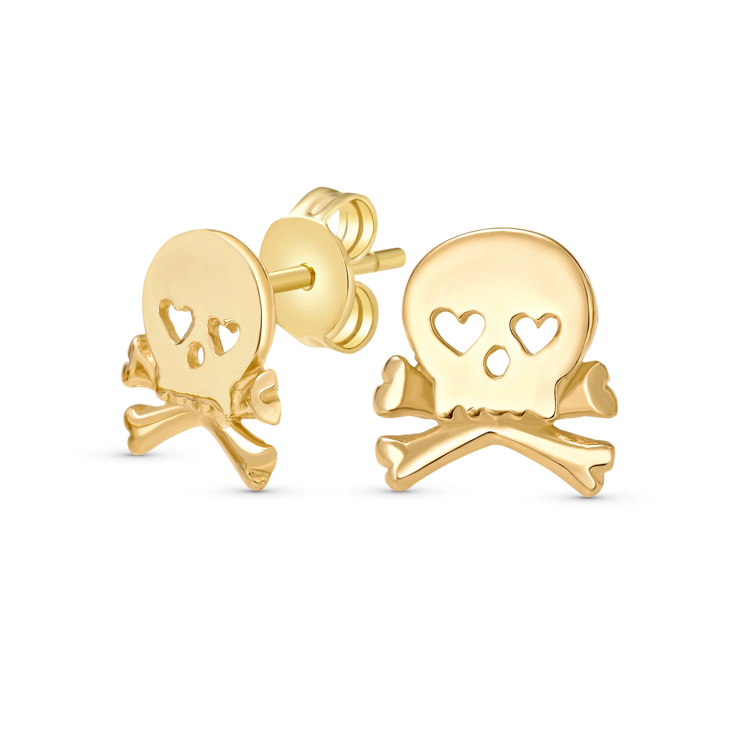 Whimsical Heart Eyes Pirate Skull & Crossbones Stud Earrings Sterling Silver - Image 2