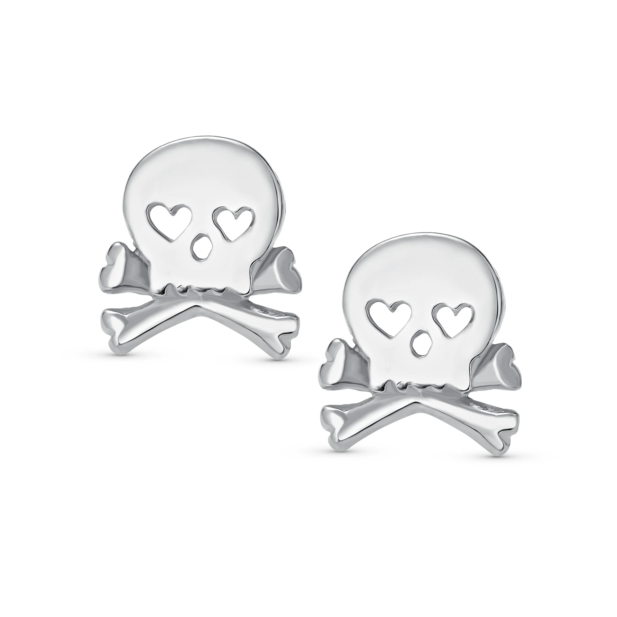 Whimsical Heart Eyes Pirate Skull & Crossbones Stud Earrings Sterling Silver - Image 3