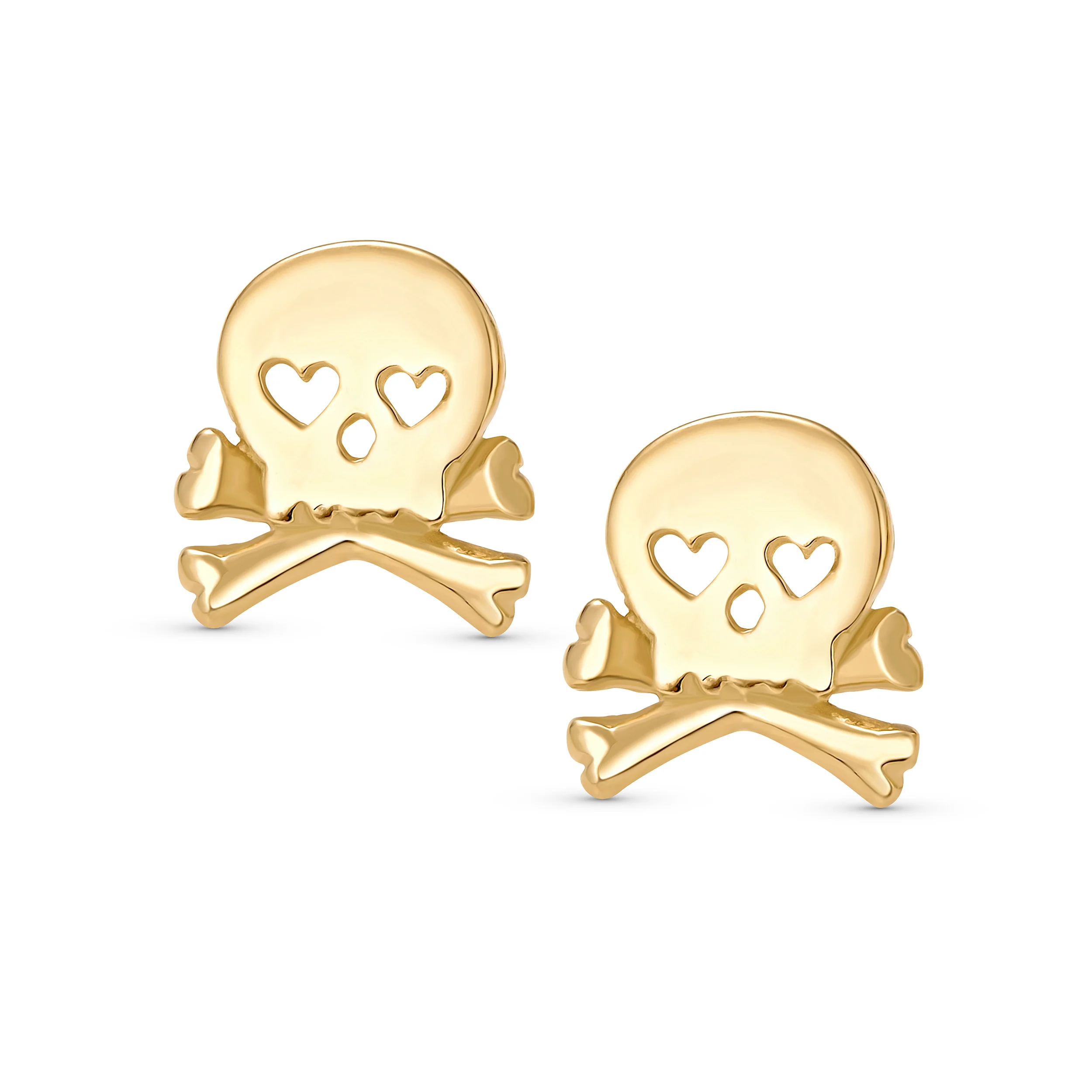 Whimsical Heart Eyes Pirate Skull & Crossbones Stud Earrings Sterling Silver - Image 4