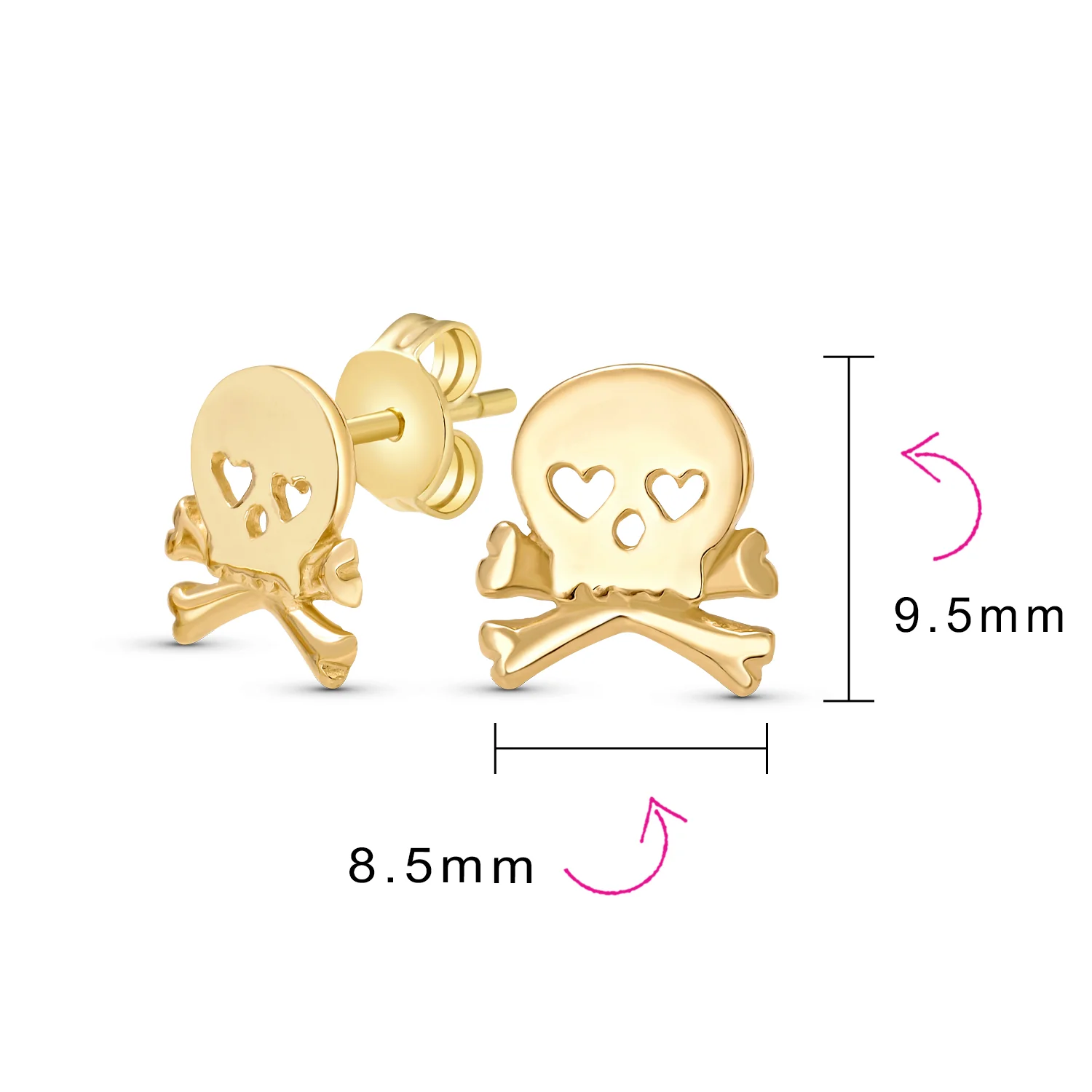 Whimsical Heart Eyes Pirate Skull & Crossbones Stud Earrings Sterling Silver - Image 8