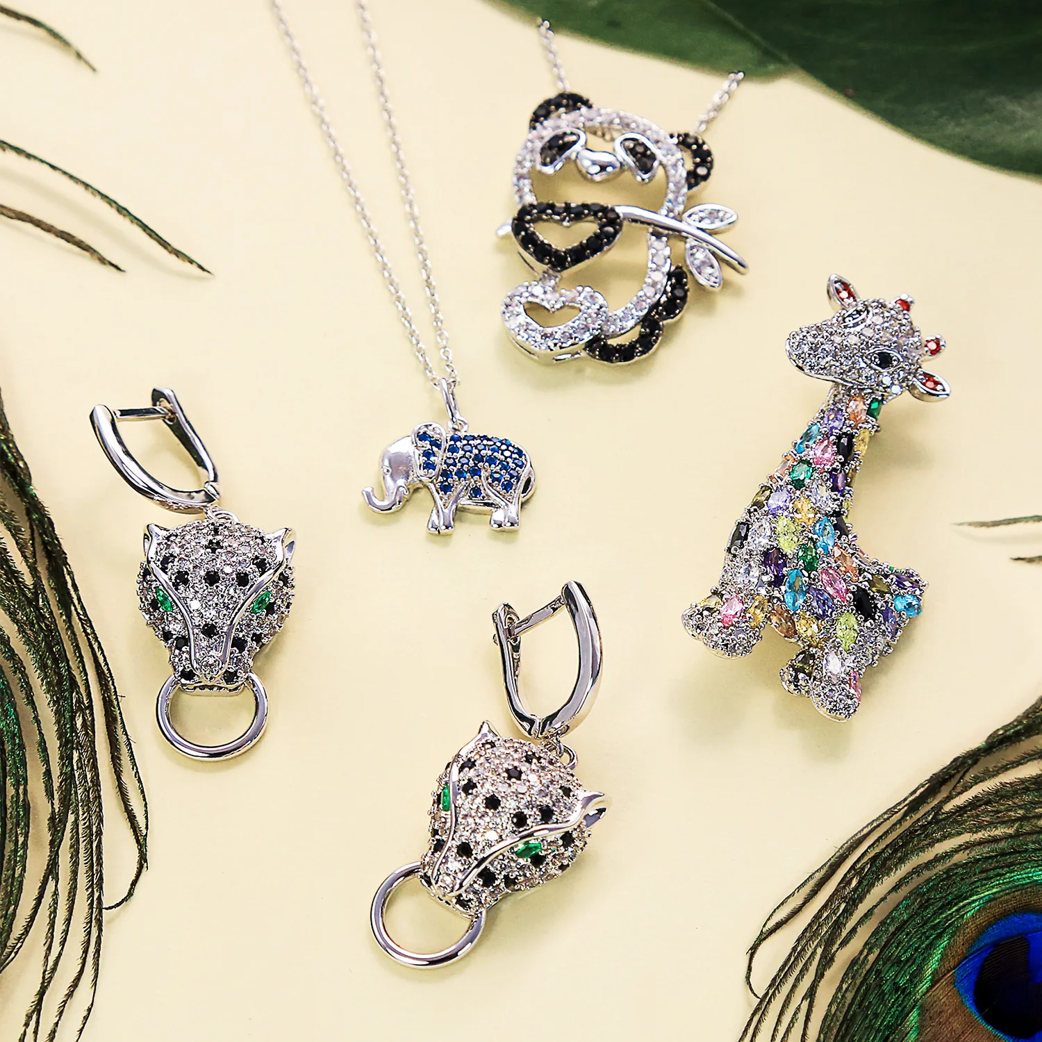 Whimsical Panda Bear Pendant Necklace with Black White CZ Silver Plated - Image 5