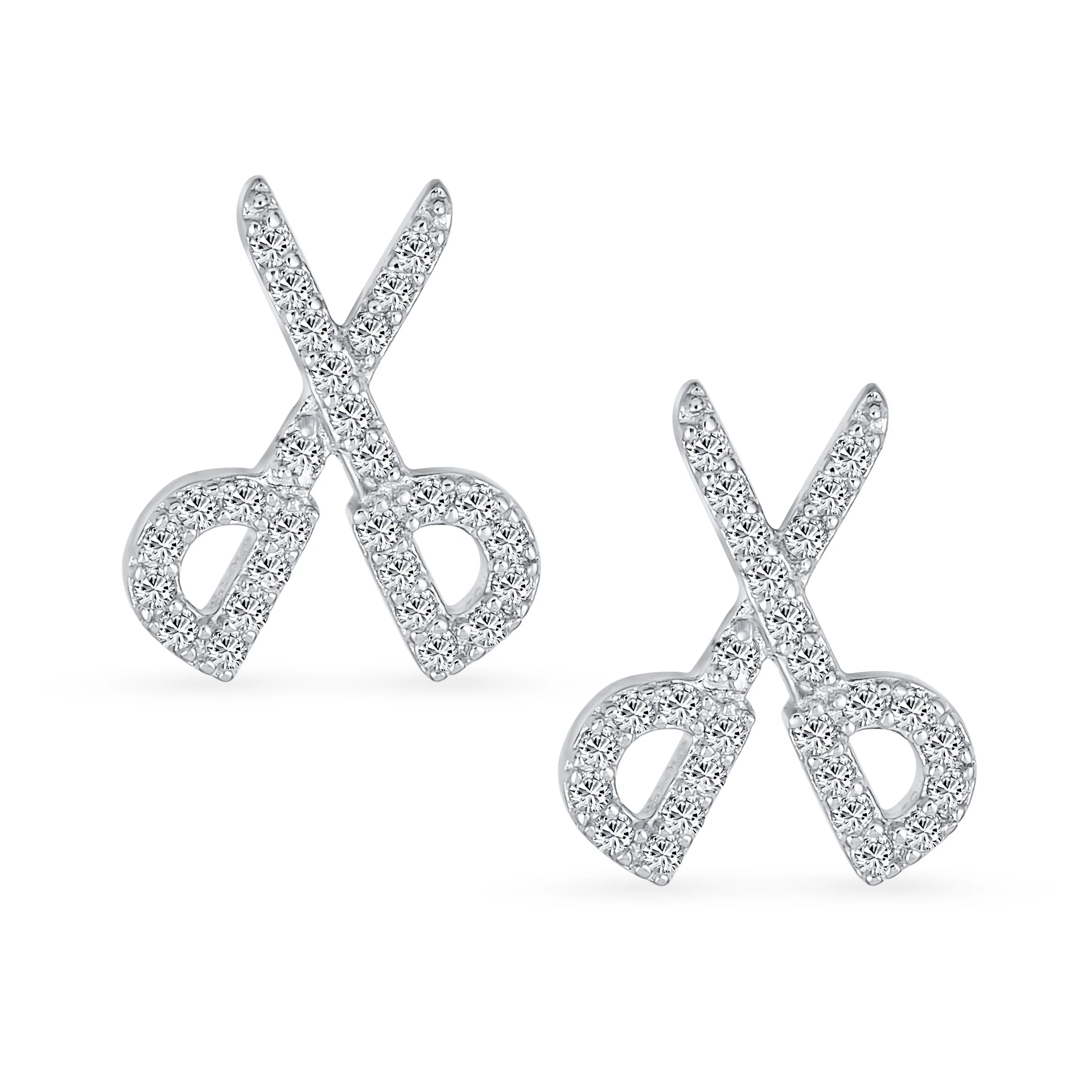 Whimsical Scissors CZ Stud Earrings for Hairdressers in Sterling Silver - Image 2