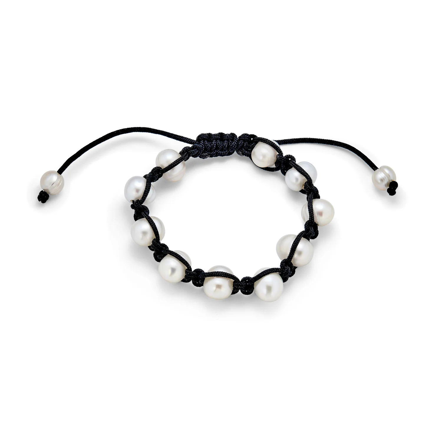 White Baroque Freshwater Pearl Strand Bracelet with Black Cord String - Image 2