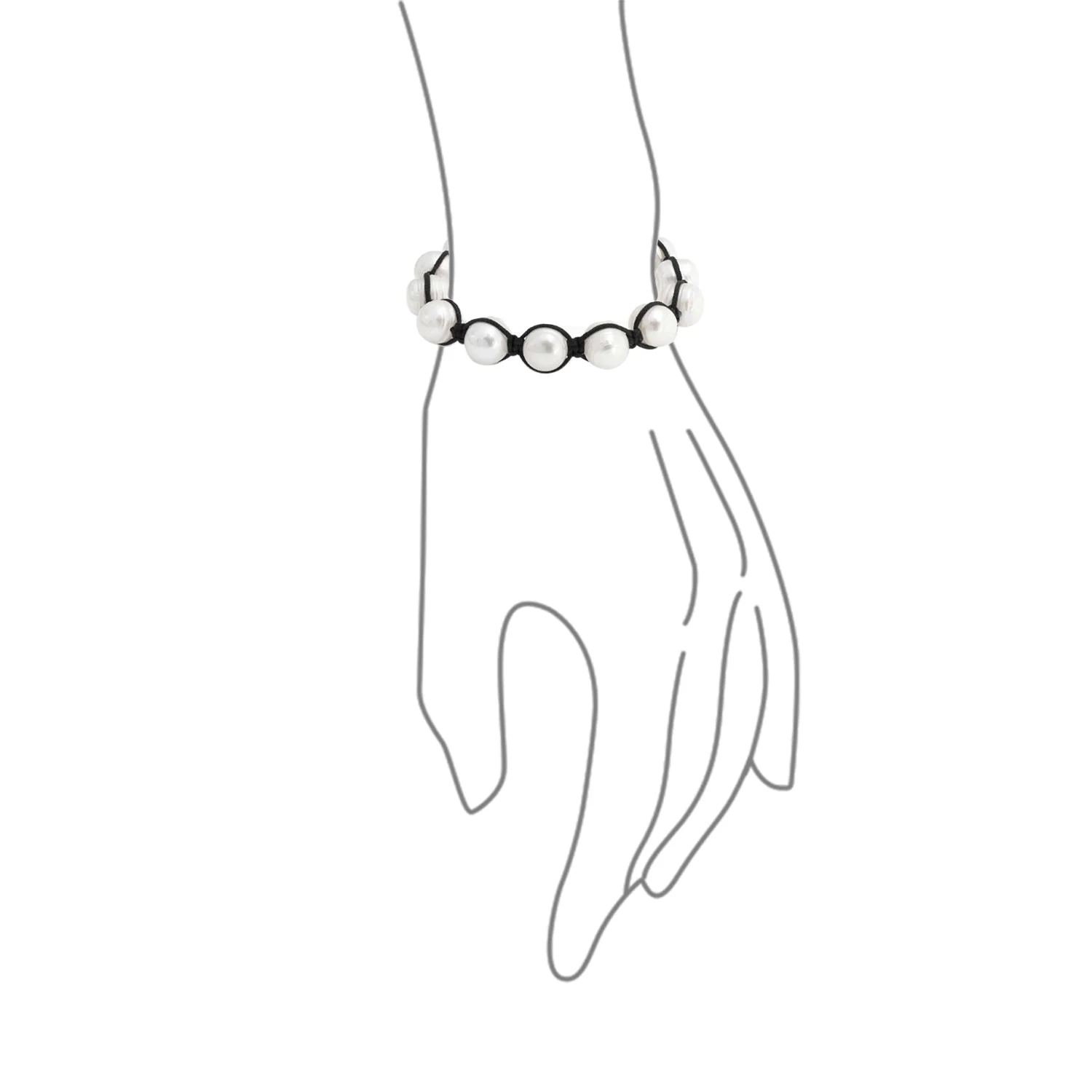 White Baroque Freshwater Pearl Strand Bracelet with Black Cord String - Image 3
