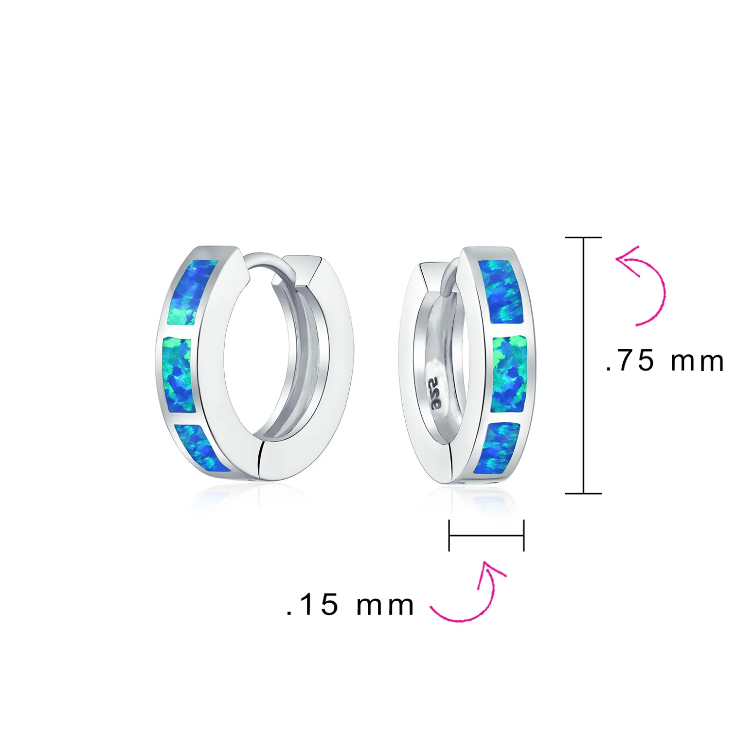 Created White Opal Inlay Iridescent Huggie Small Hoop Earrings .925 Sterling Silver .75" Dia - Image 8