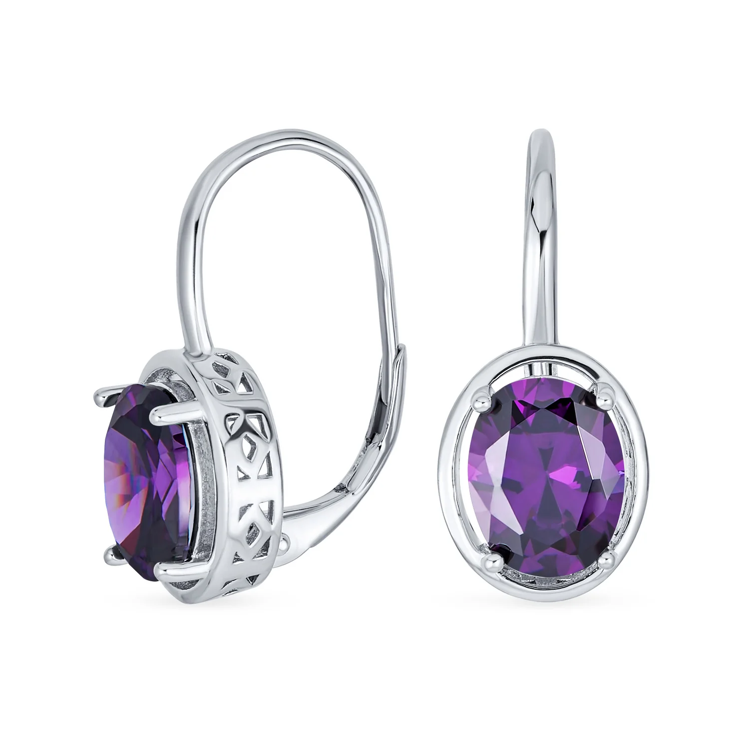 Vintage Oval CZ Drop Earrings Lever Back Sterling Silver