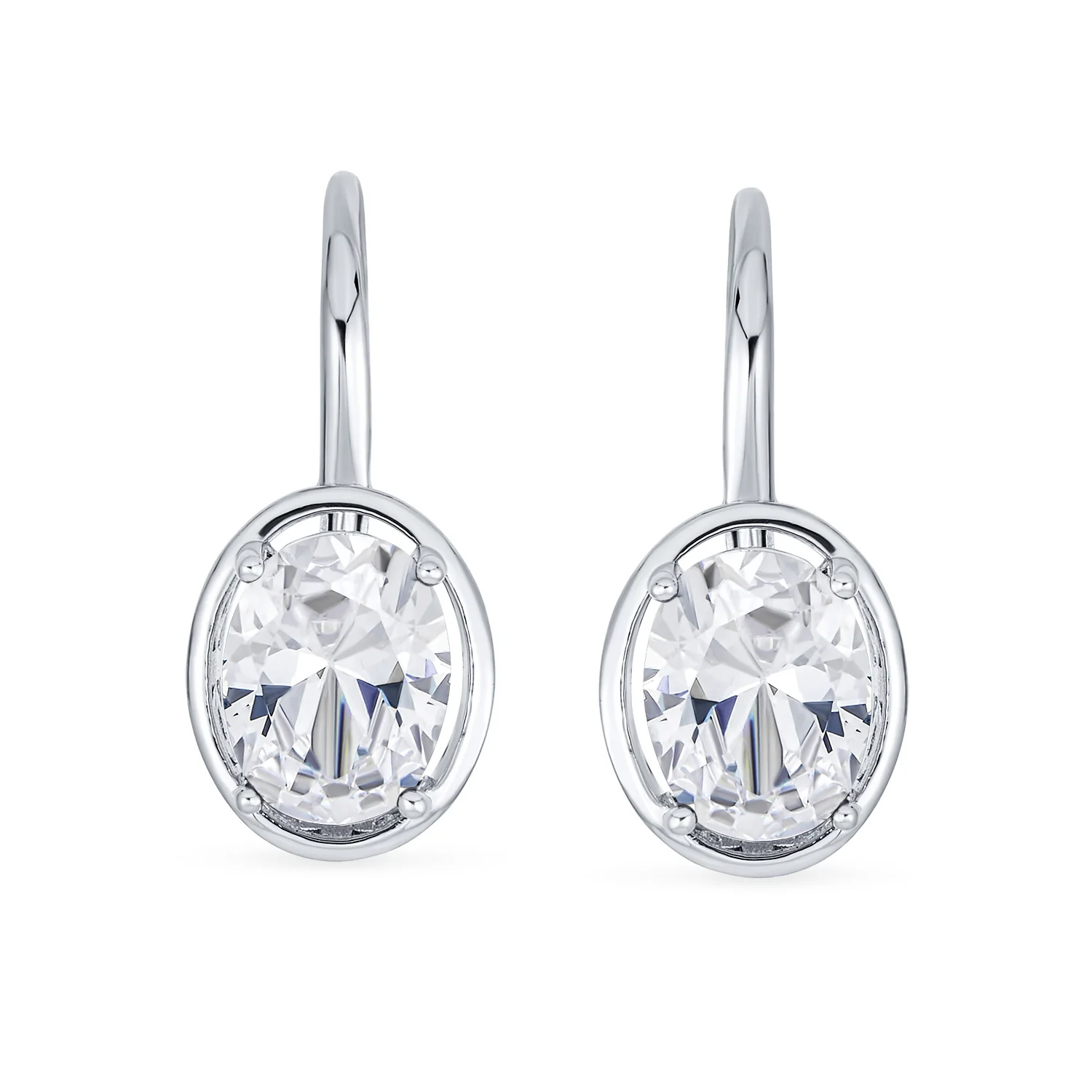 Vintage Oval CZ Drop Earrings Lever Back Sterling Silver - Image 10