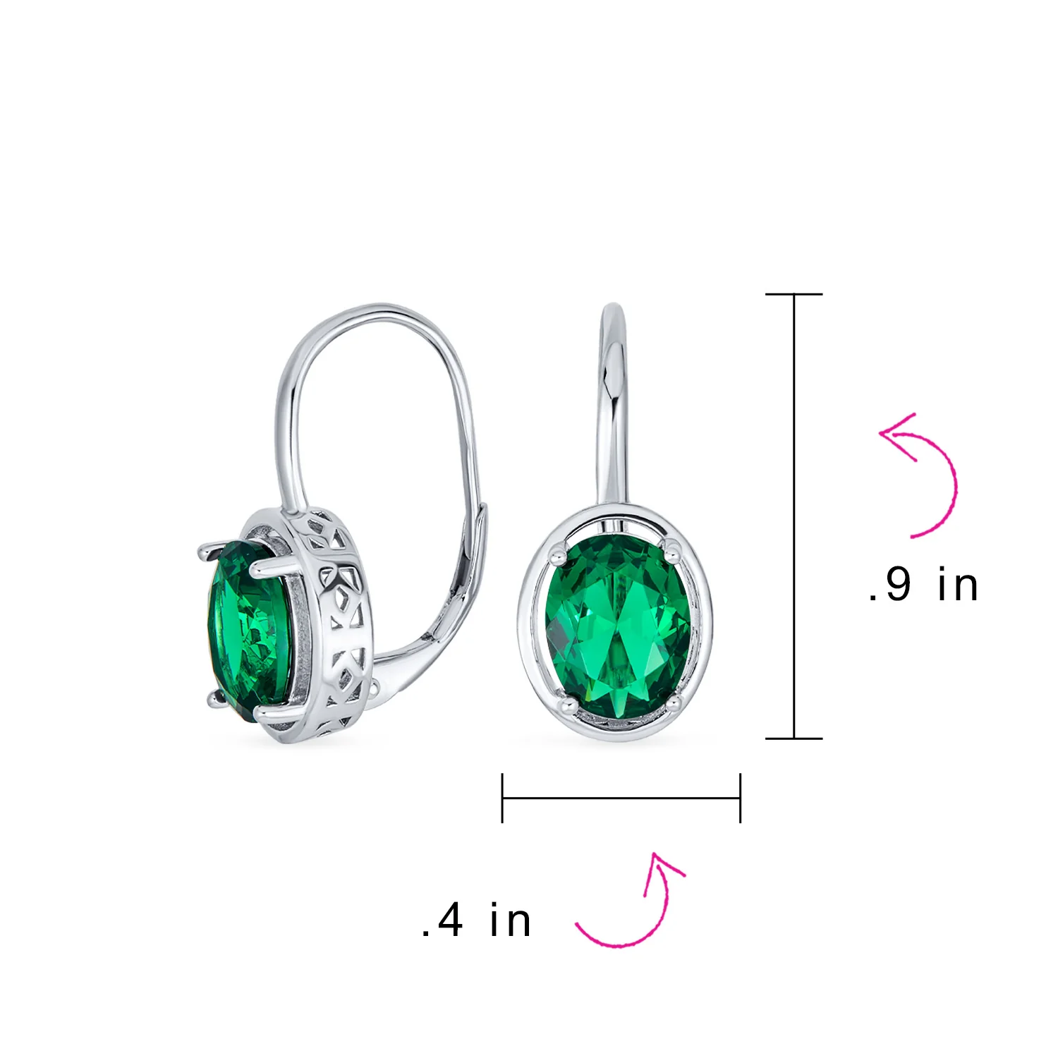 Vintage Oval CZ Drop Earrings Lever Back Sterling Silver - Image 18