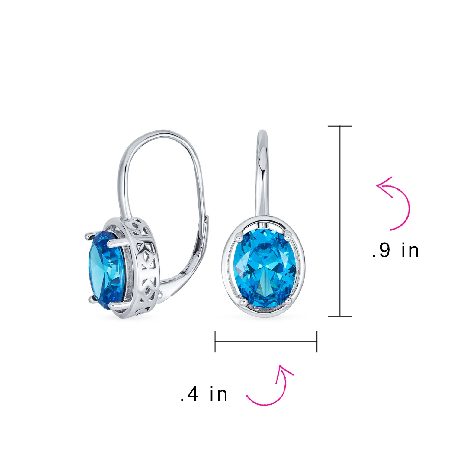 Vintage Oval CZ Drop Earrings Lever Back Sterling Silver - Image 19