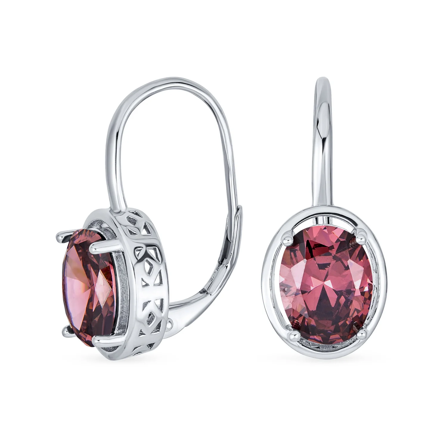 Vintage Oval CZ Drop Earrings Lever Back Sterling Silver - Image 2
