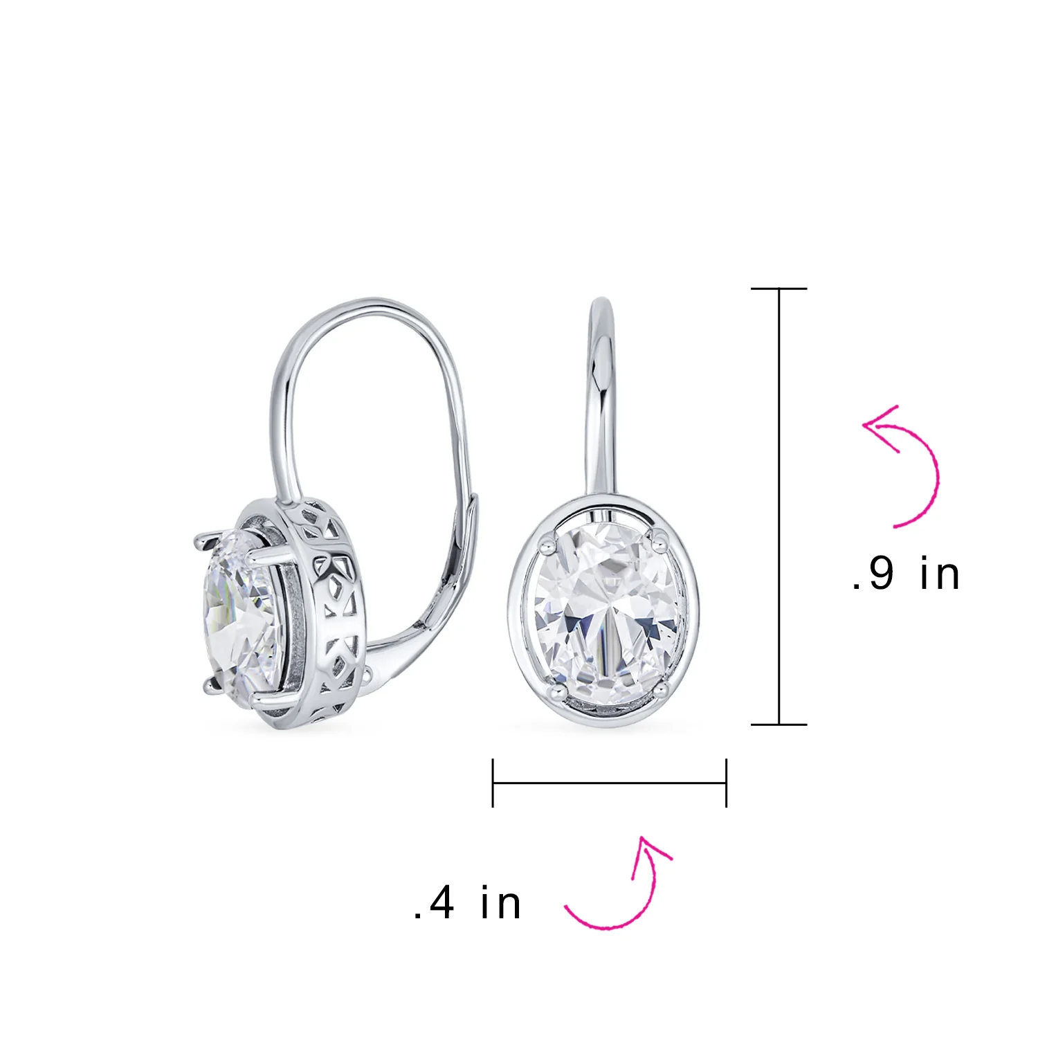 Vintage Oval CZ Drop Earrings Lever Back Sterling Silver - Image 20