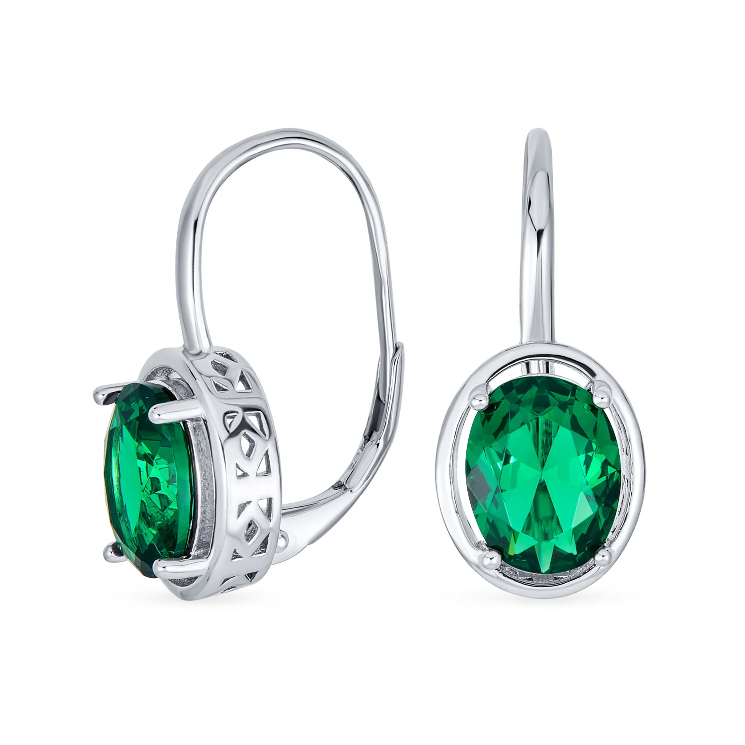 Vintage Oval CZ Drop Earrings Lever Back Sterling Silver - Image 3