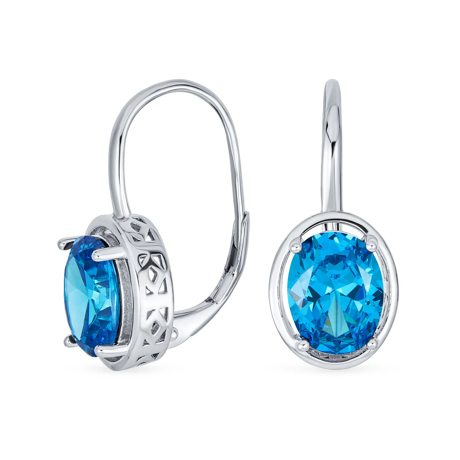 Vintage Oval CZ Drop Earrings Lever Back Sterling Silver - Image 4