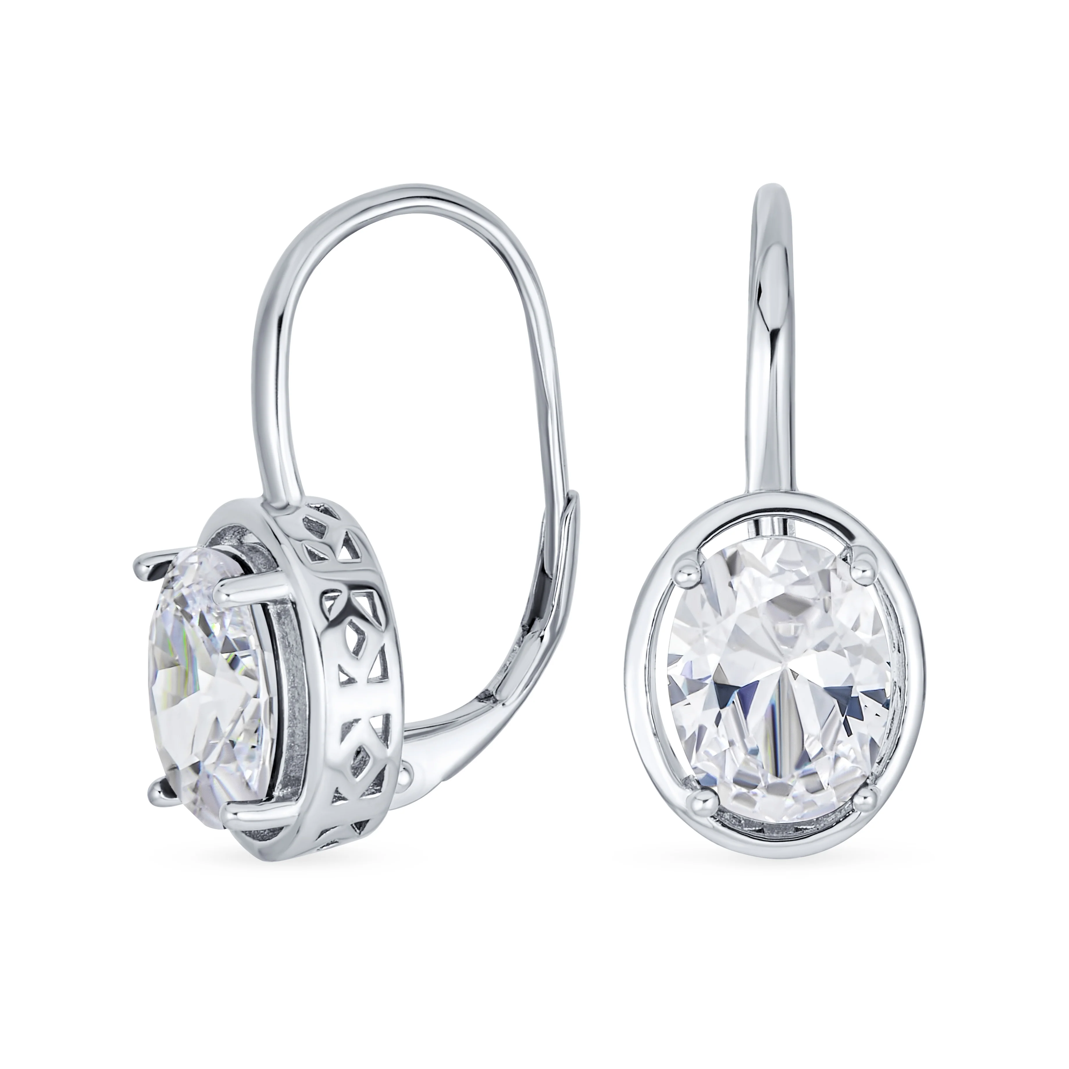 Vintage Oval CZ Drop Earrings Lever Back Sterling Silver - Image 5