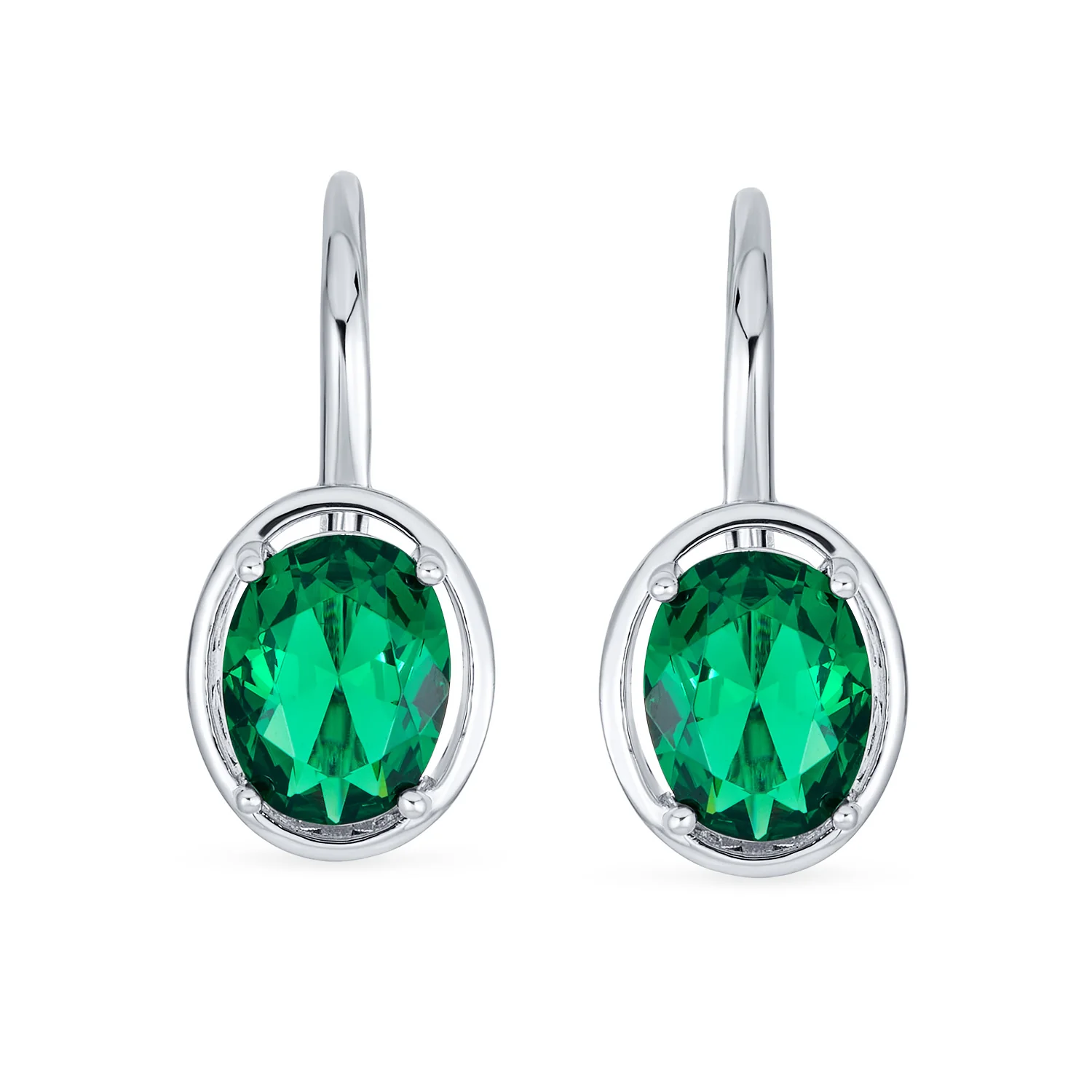 Vintage Oval CZ Drop Earrings Lever Back Sterling Silver - Image 8