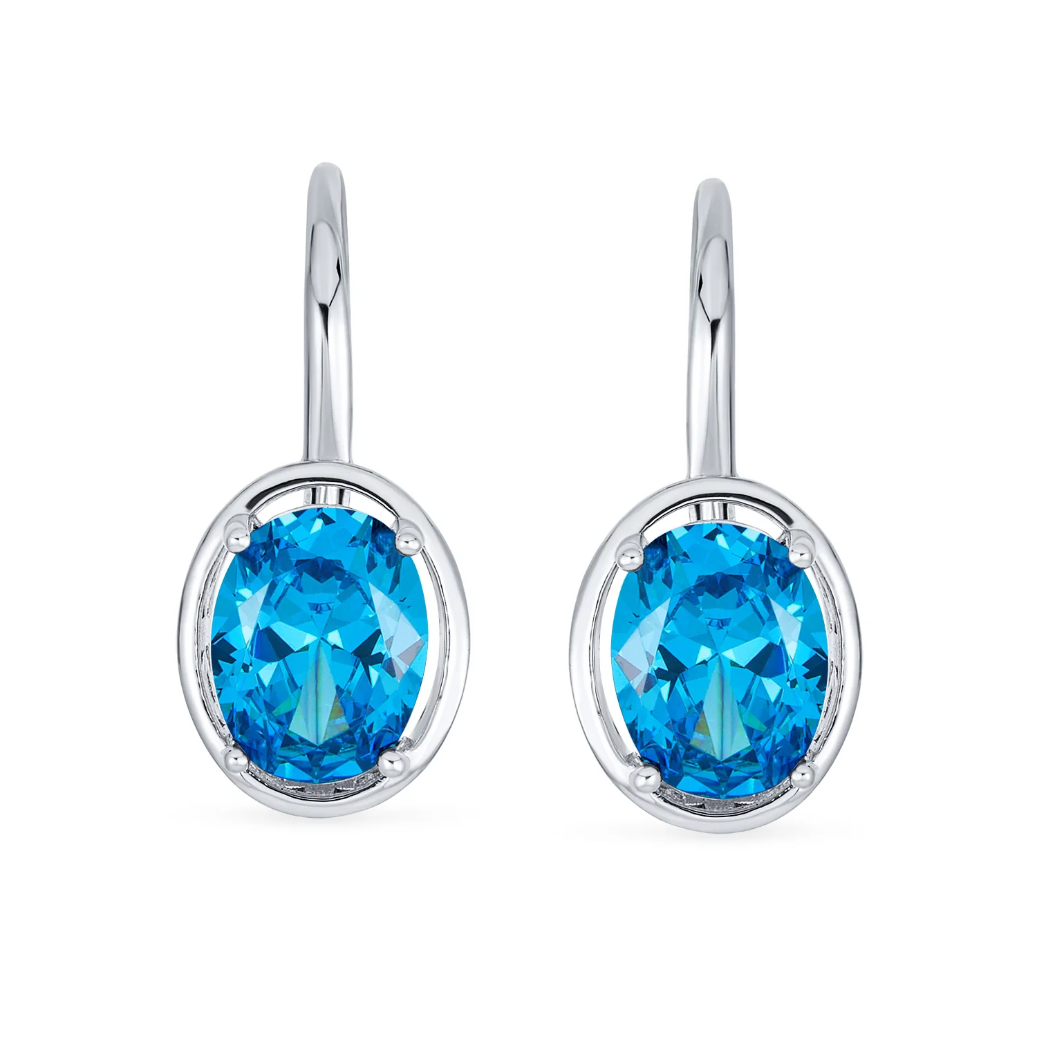Vintage Oval CZ Drop Earrings Lever Back Sterling Silver - Image 9
