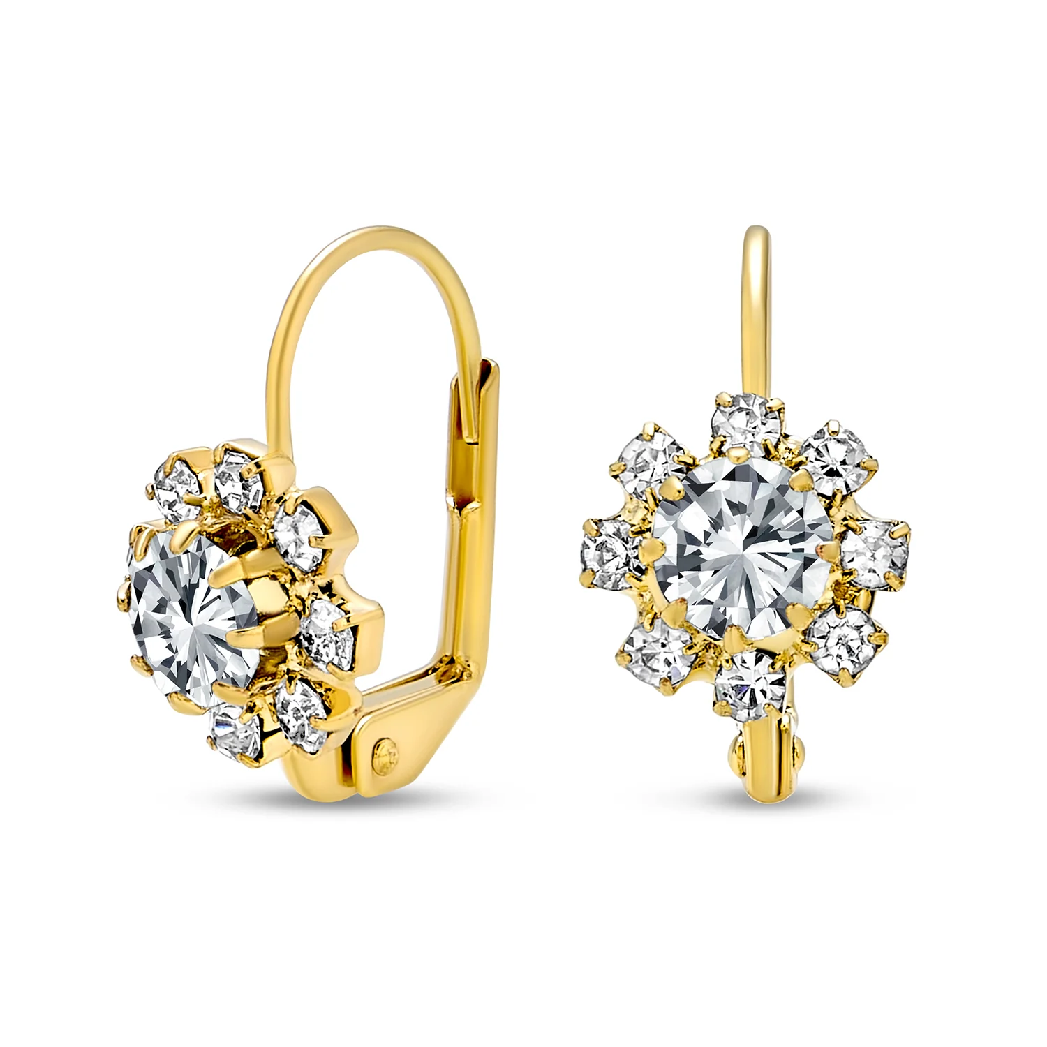 White CZ Flower Gold Plated Drop Earrings More Colors - Image 3