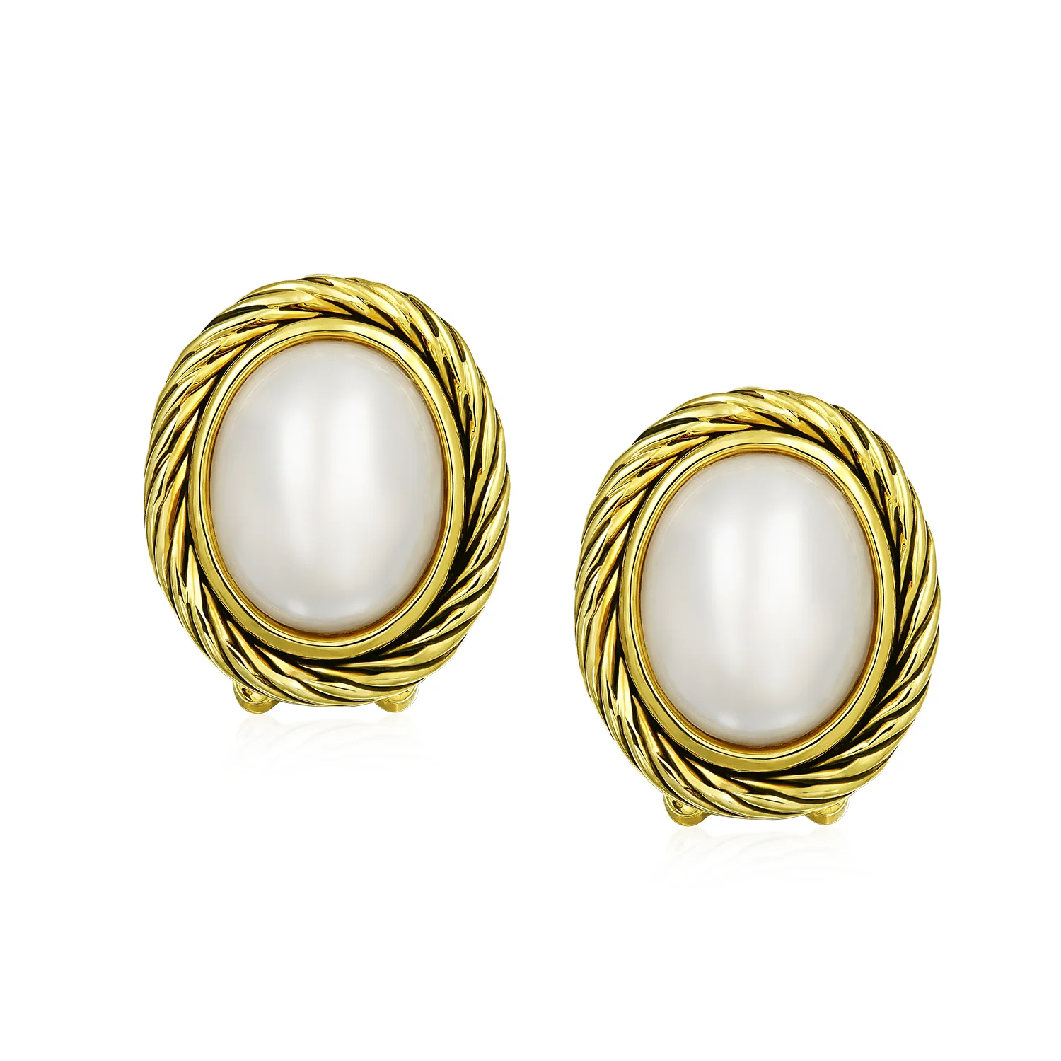 Twist Rope White Simulated Mabe Pearls Clip-On Earrings - Image 2