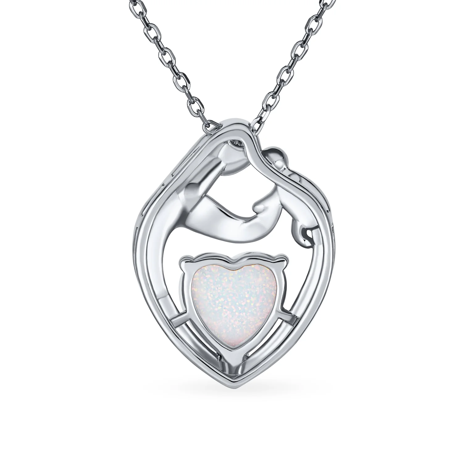 Opal Heart Loving Mother Family Necklace Pendant .925 Sterling Silver - Image 3