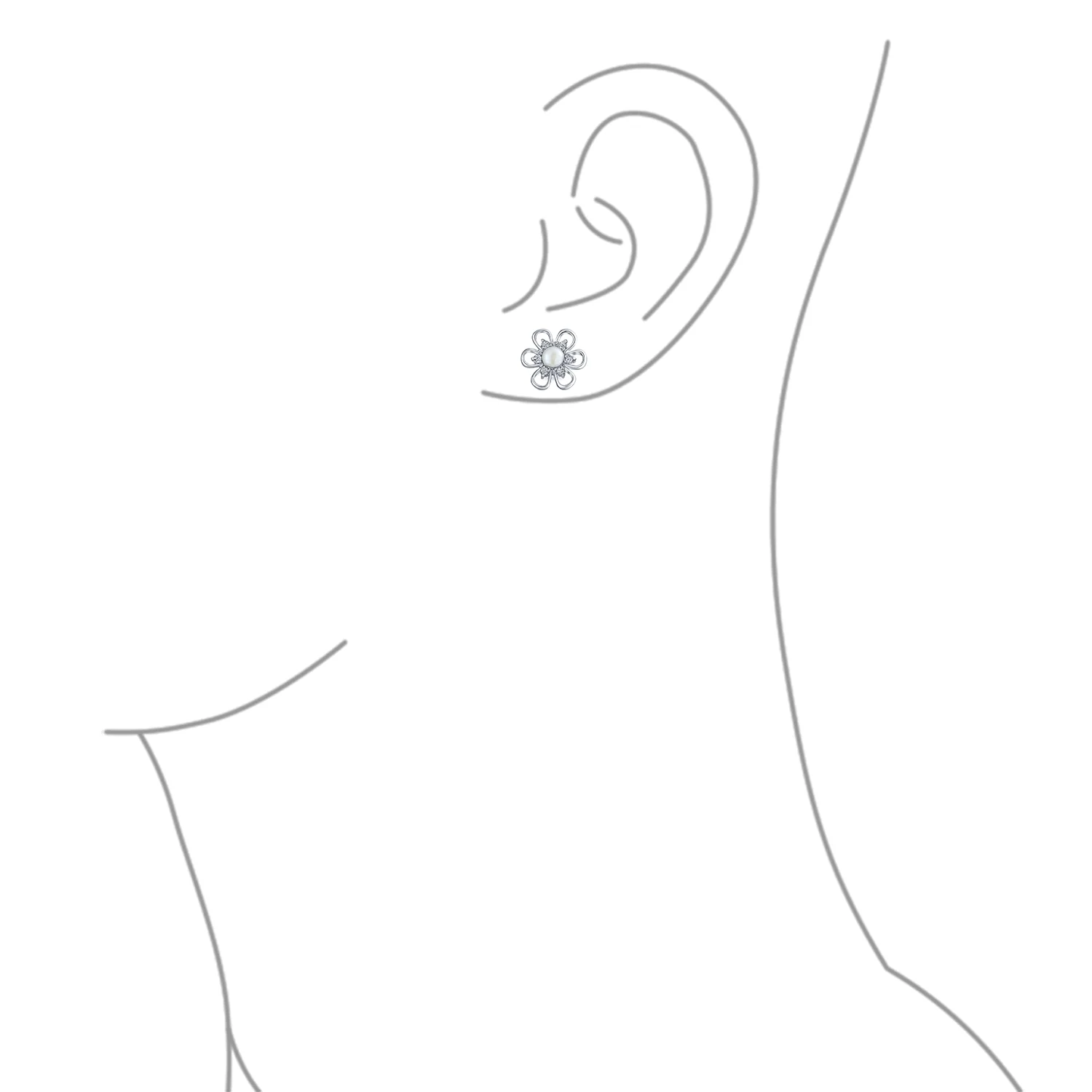 White Freshwater Cultured Pearl Daisy Flower Stud Earrings .925 Sterling Silver - Image 3