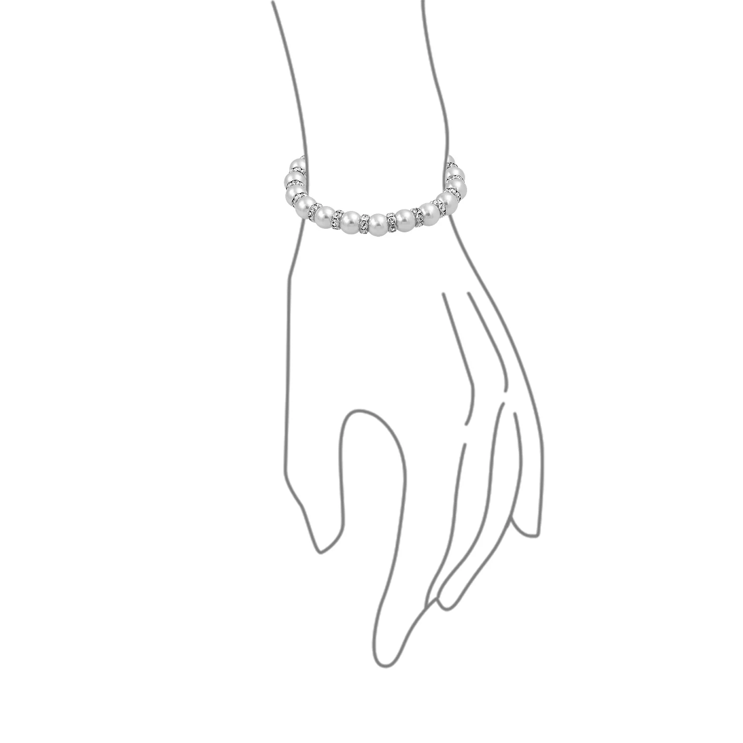 White Pink Black Simulated Pearl Stretch Bracelet with Crystal Rondelle Spacers - Image 5