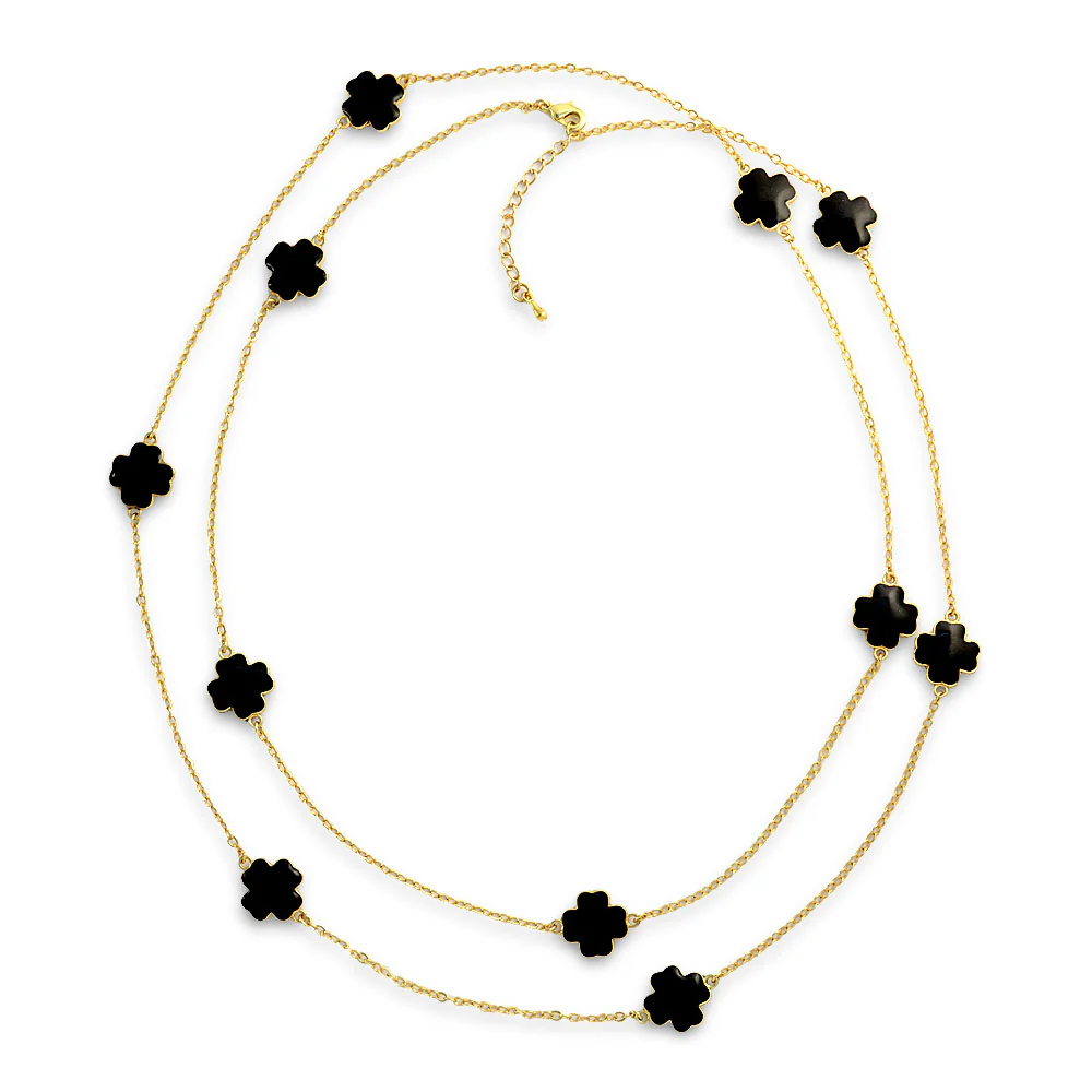 Flower Clover Pearlized Enamel Station Chain Wrap Necklace Gold Plated 40 Inch - Image 11