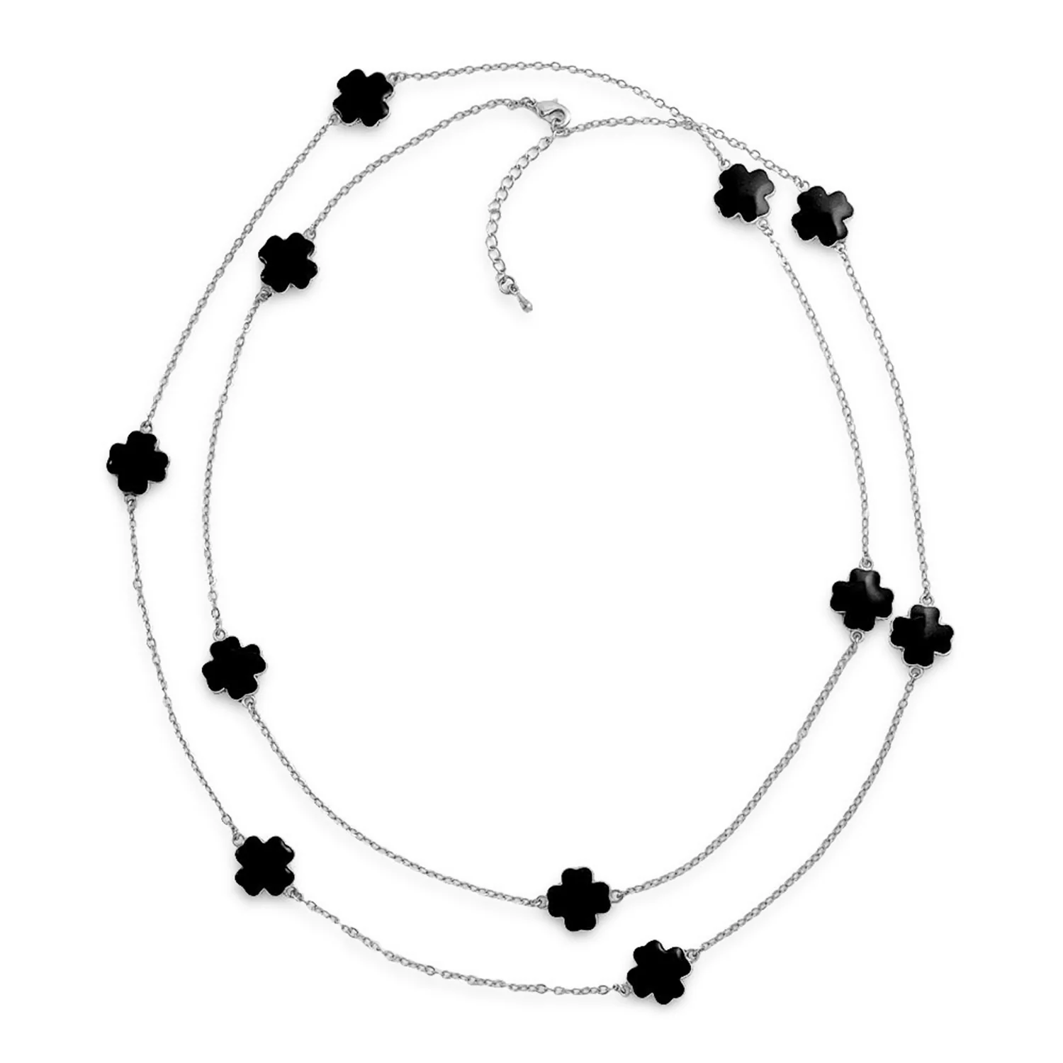 Flower Clover Pearlized Enamel Station Chain Wrap Necklace Gold Plated 40 Inch - Image 12