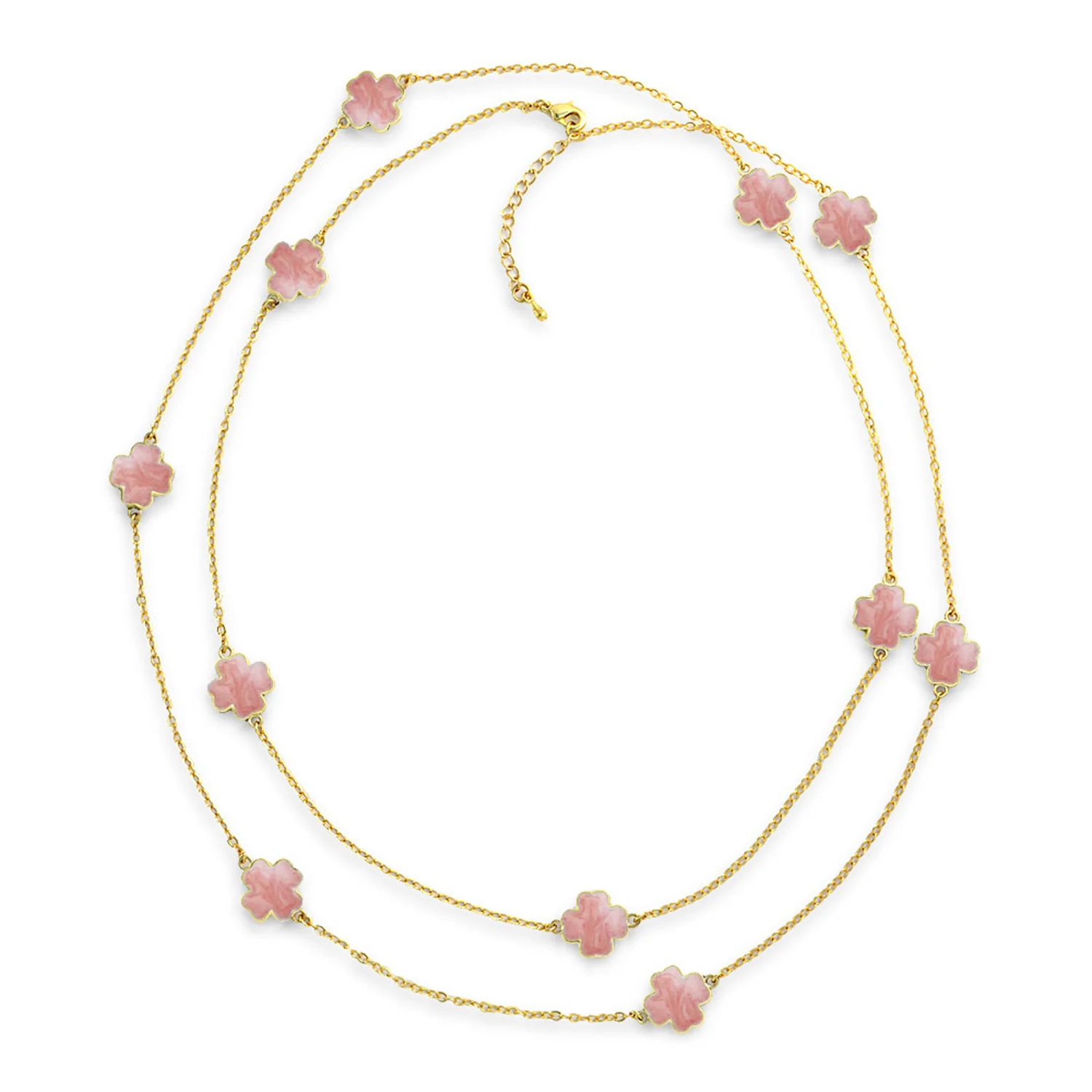 Flower Clover Pearlized Enamel Station Chain Wrap Necklace Gold Plated 40 Inch - Image 14