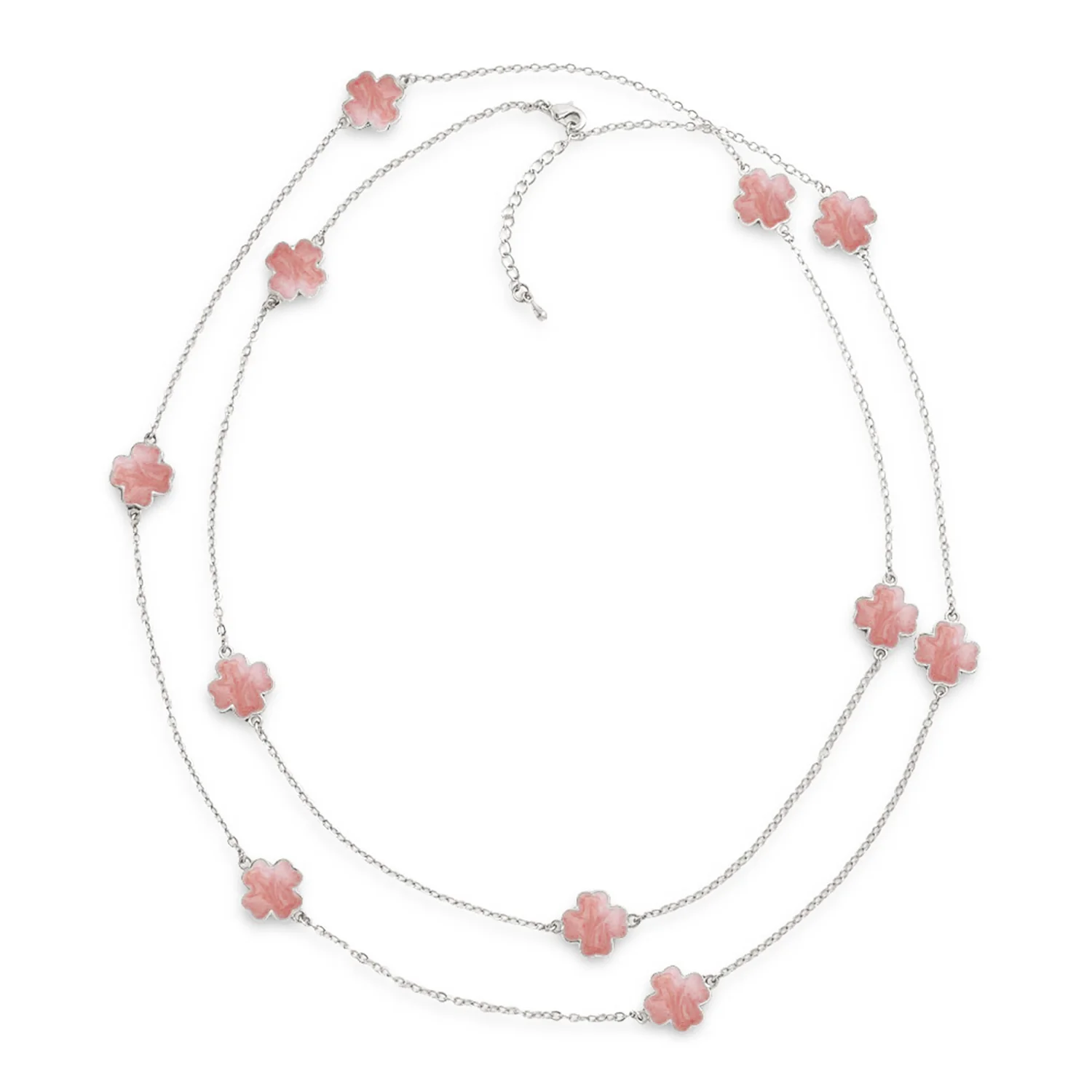 Flower Clover Pearlized Enamel Station Chain Wrap Necklace Gold Plated 40 Inch - Image 15