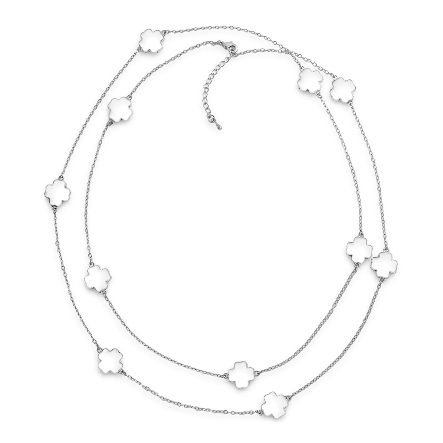 Flower Clover Pearlized Enamel Station Chain Wrap Necklace Gold Plated 40 Inch - Image 16