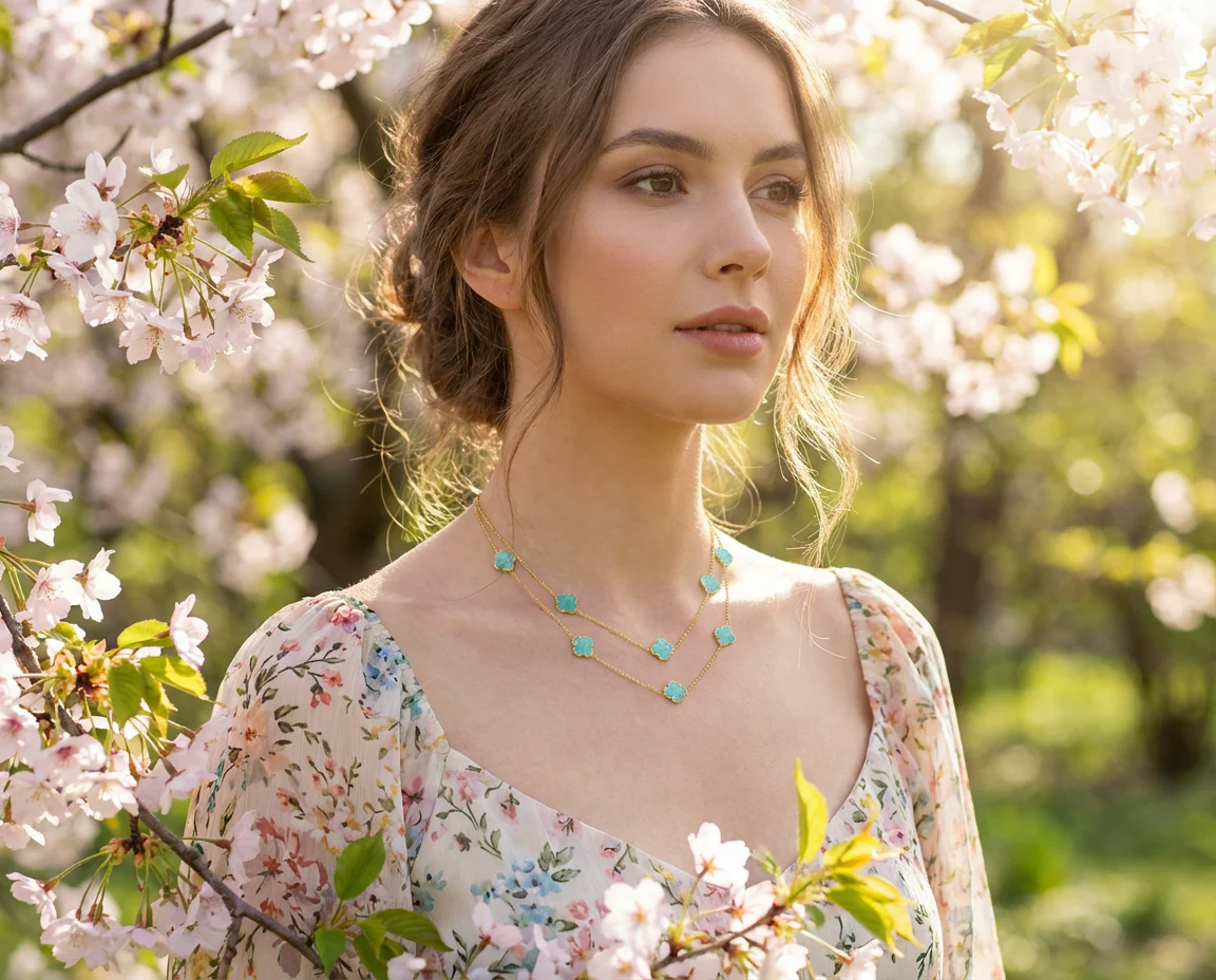 Flower Clover Pearlized Enamel Station Chain Wrap Necklace Gold Plated 40 Inch - Image 21