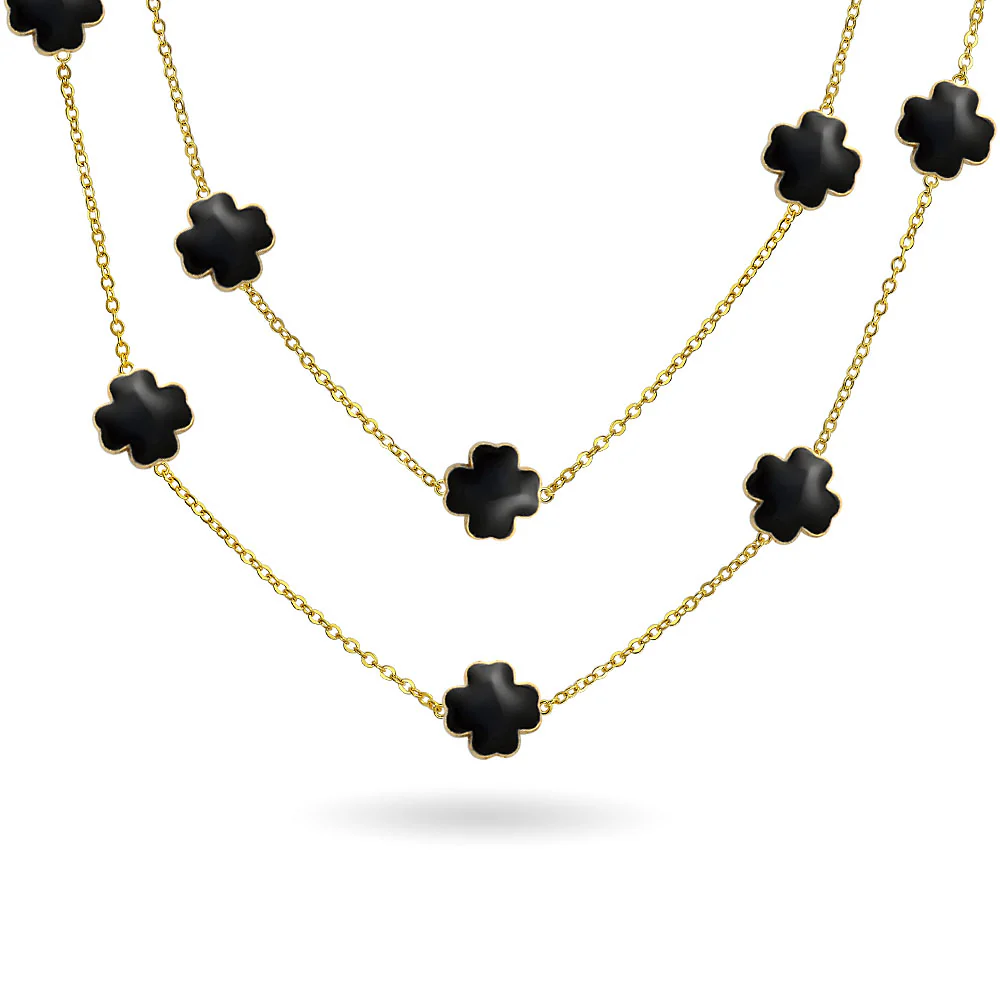 Flower Clover Pearlized Enamel Station Chain Wrap Necklace Gold Plated 40 Inch - Image 3