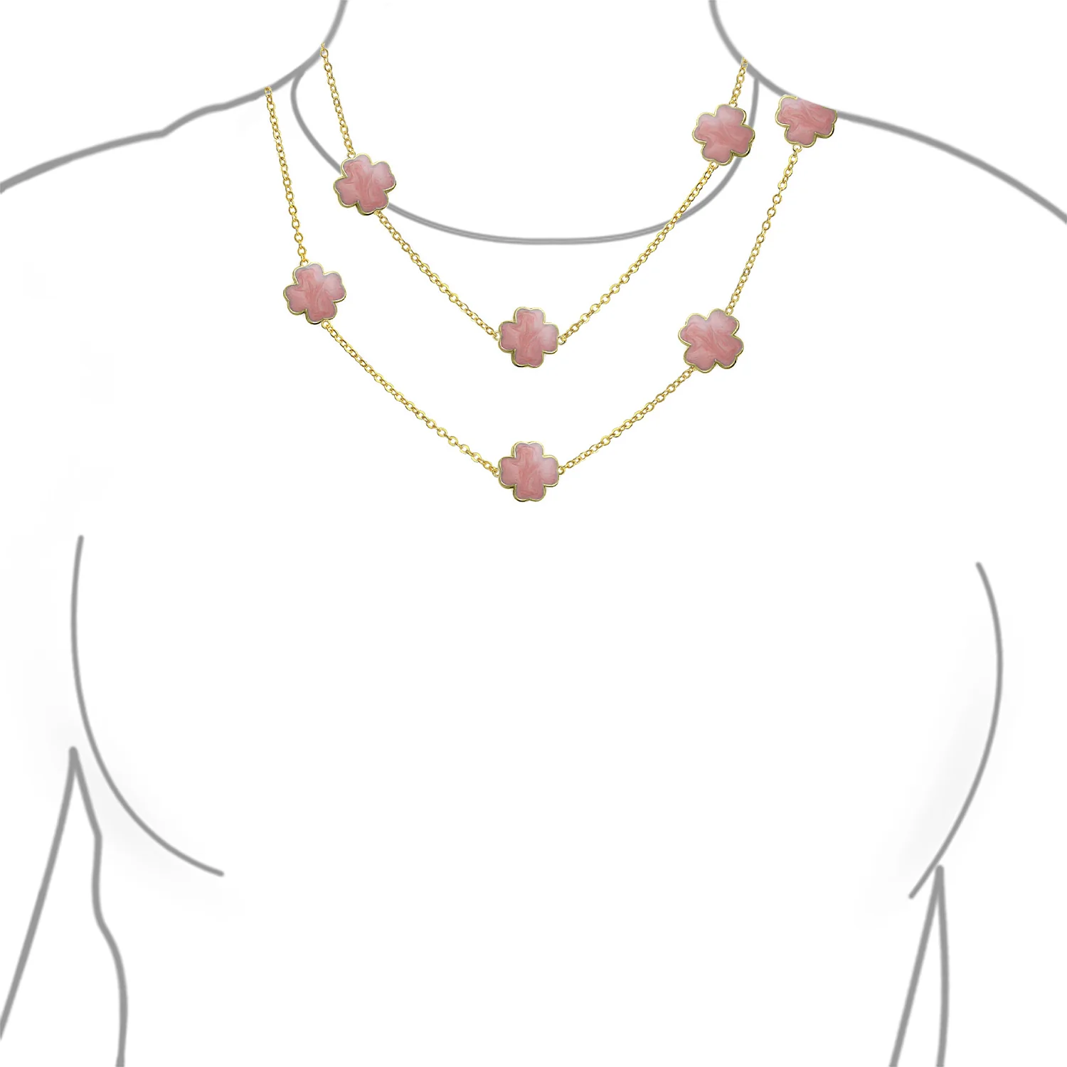 Flower Clover Pearlized Enamel Station Chain Wrap Necklace Gold Plated 40 Inch - Image 30