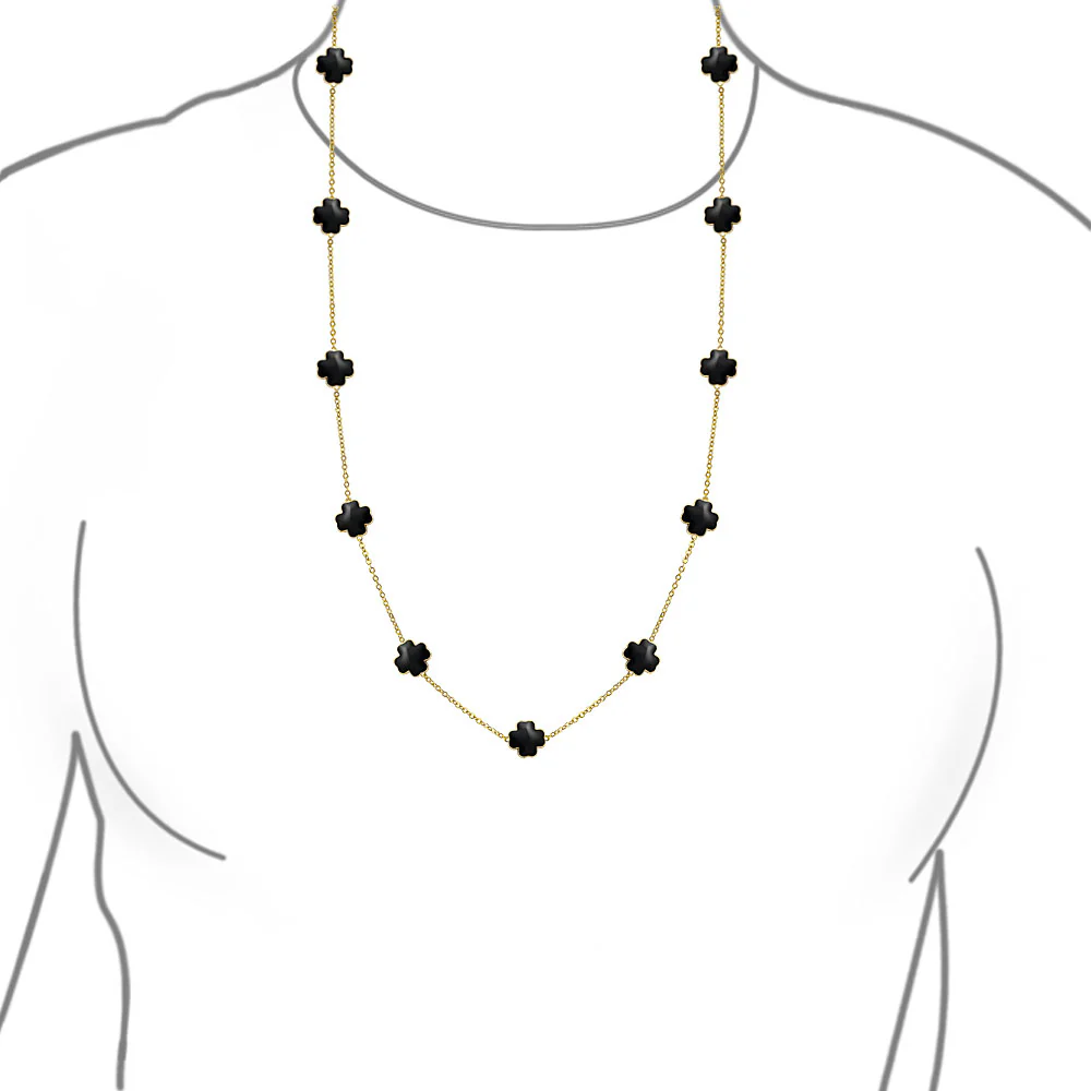 Flower Clover Pearlized Enamel Station Chain Wrap Necklace Gold Plated 40 Inch - Image 35