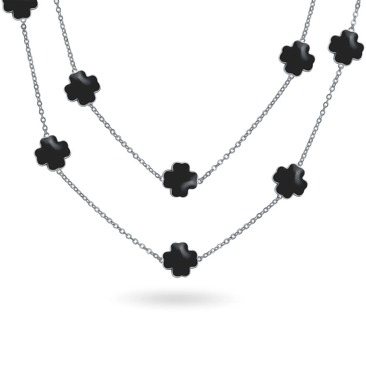 Flower Clover Pearlized Enamel Station Chain Wrap Necklace Gold Plated 40 Inch - Image 4