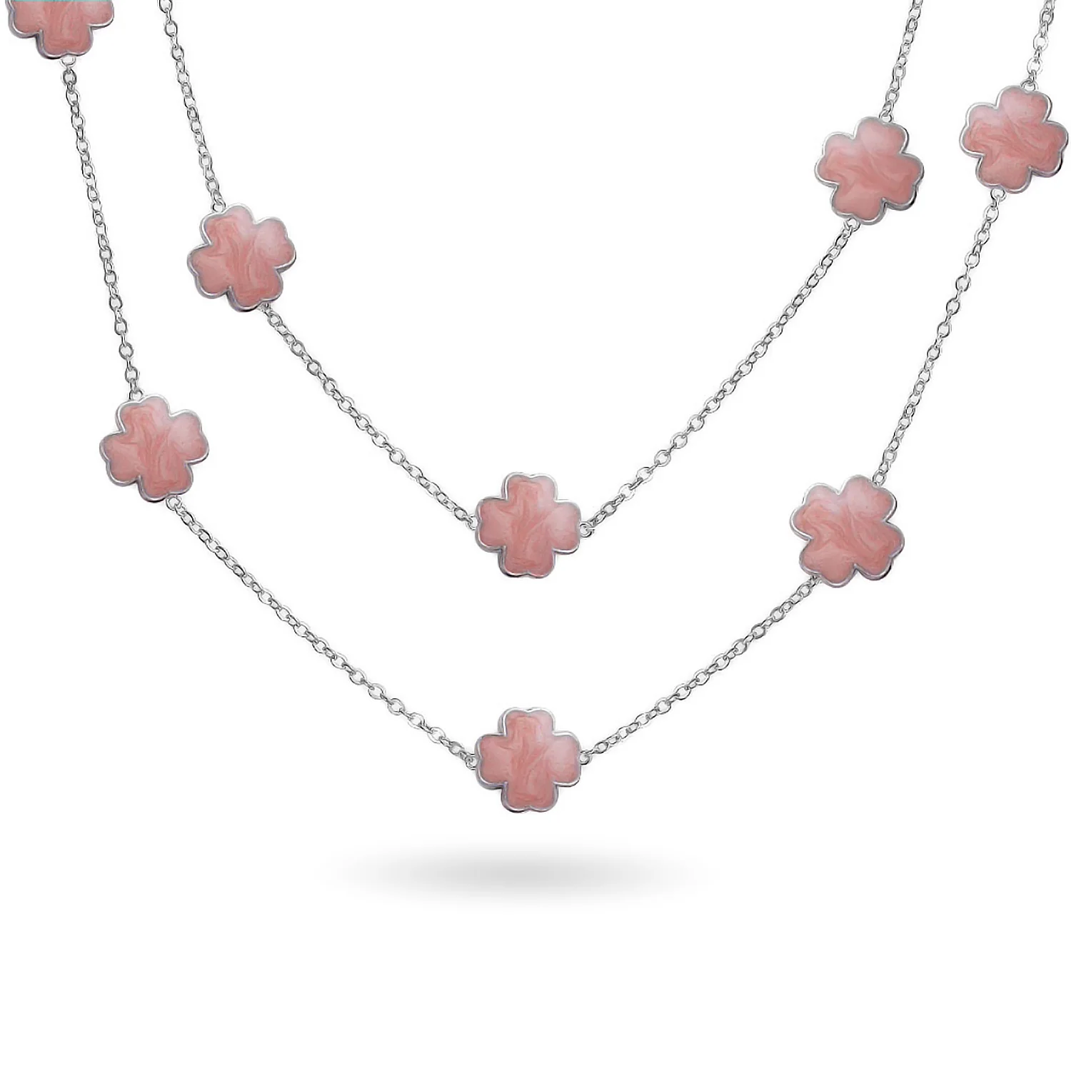 Flower Clover Pearlized Enamel Station Chain Wrap Necklace Gold Plated 40 Inch - Image 7
