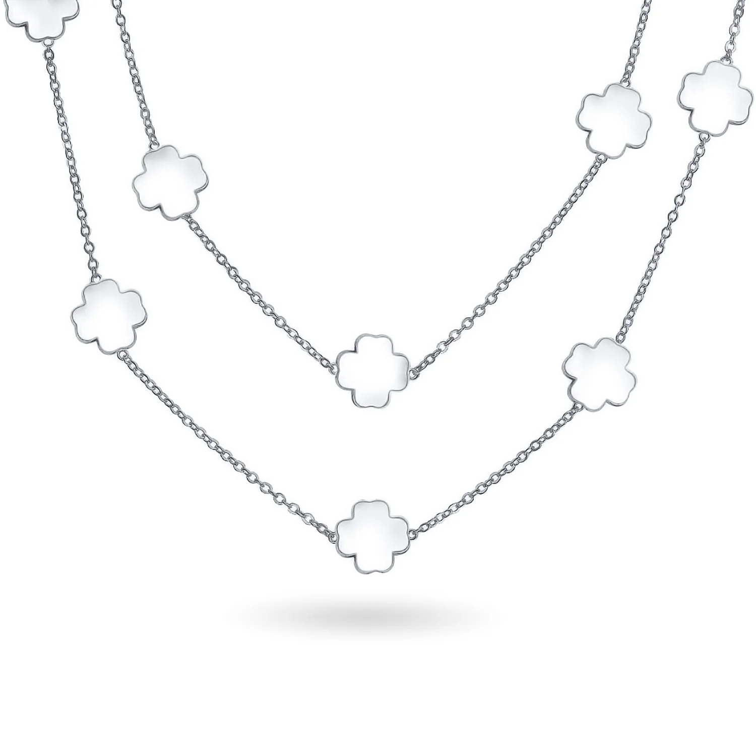 Flower Clover Pearlized Enamel Station Chain Wrap Necklace Gold Plated 40 Inch - Image 8