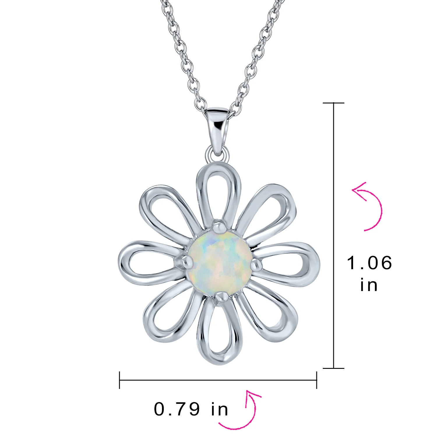 White Rainbow Opal Daisy Flower Pendant Necklace Silver - Image 10