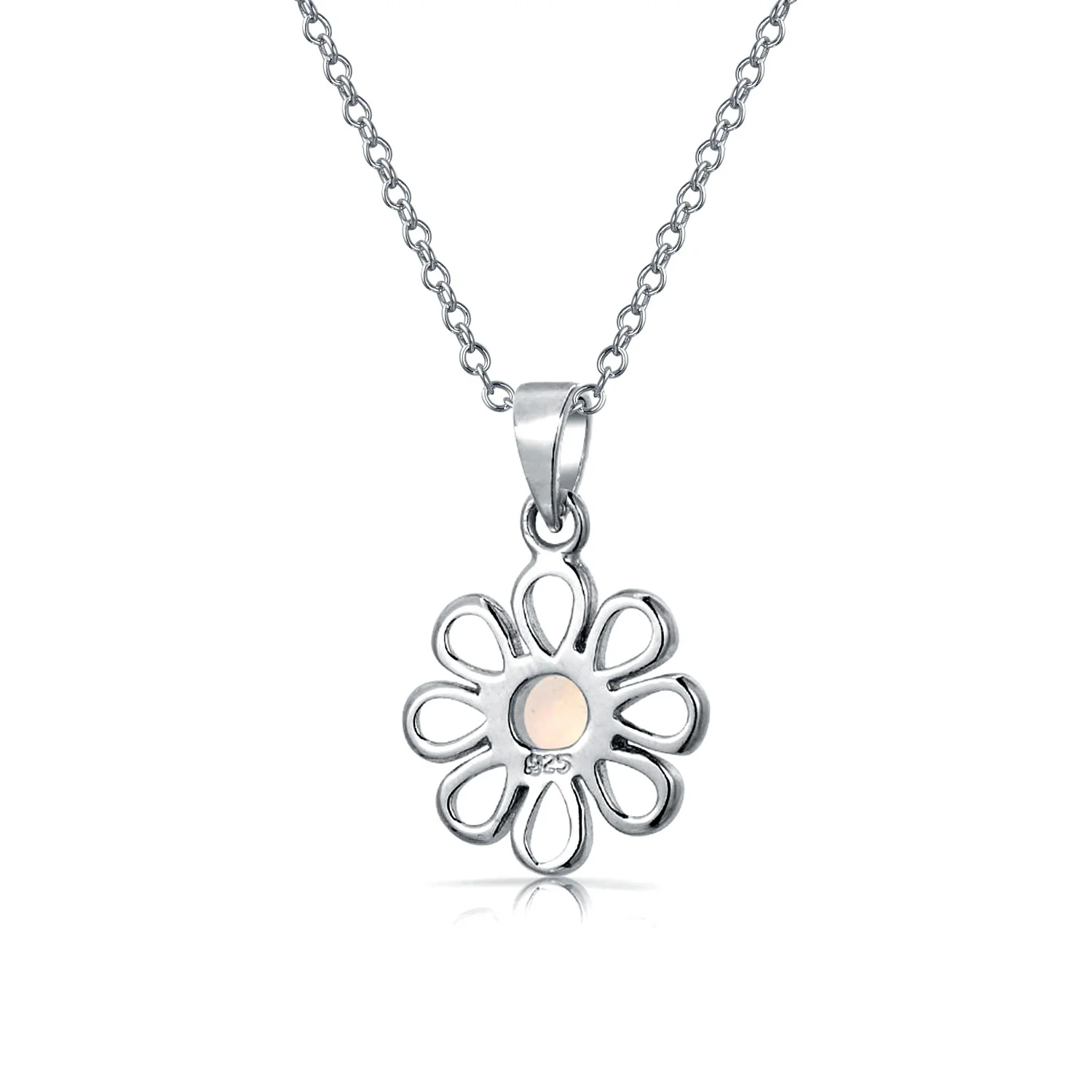 White Rainbow Opal Daisy Flower Pendant Necklace Silver - Image 3