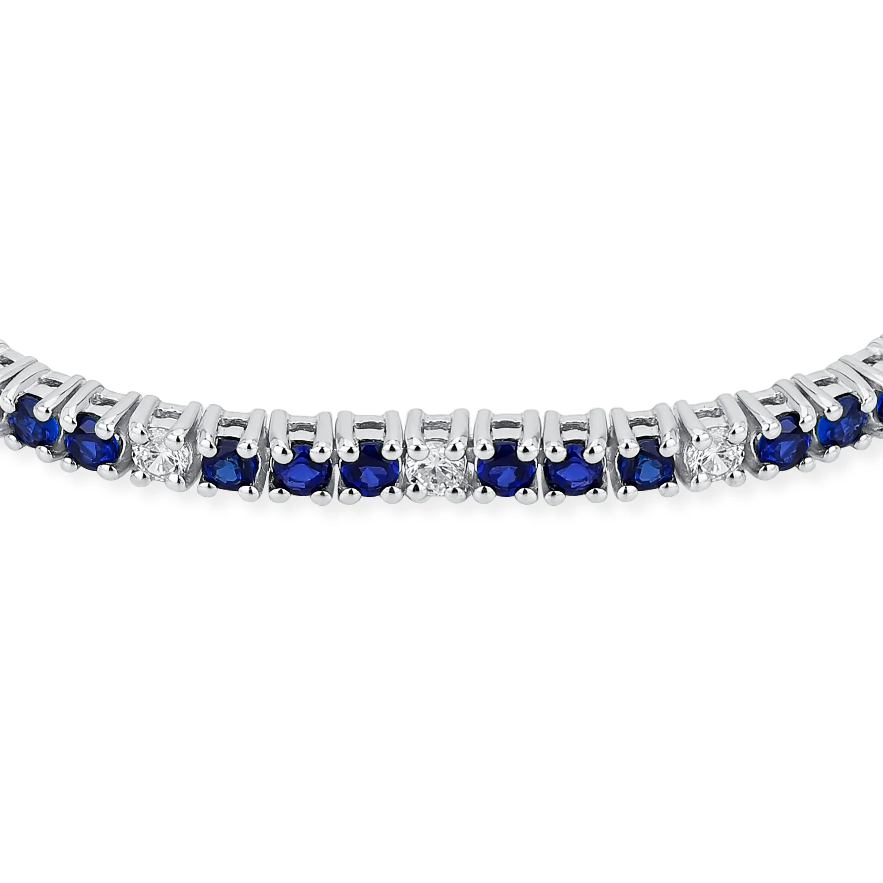 Alternating Created Blue Sapphire White Zircon Bolo Tennis Bracelet Adjustable .925 Sterling Silver - Image 2