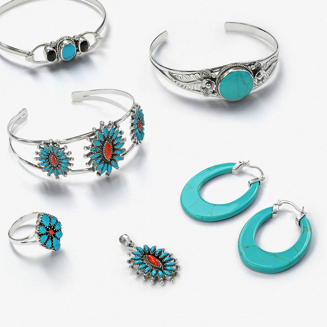 Wide Flat Black Blue Turquoise Gemstone Hoop Huggie Earrings Sterling Silver - Image 10
